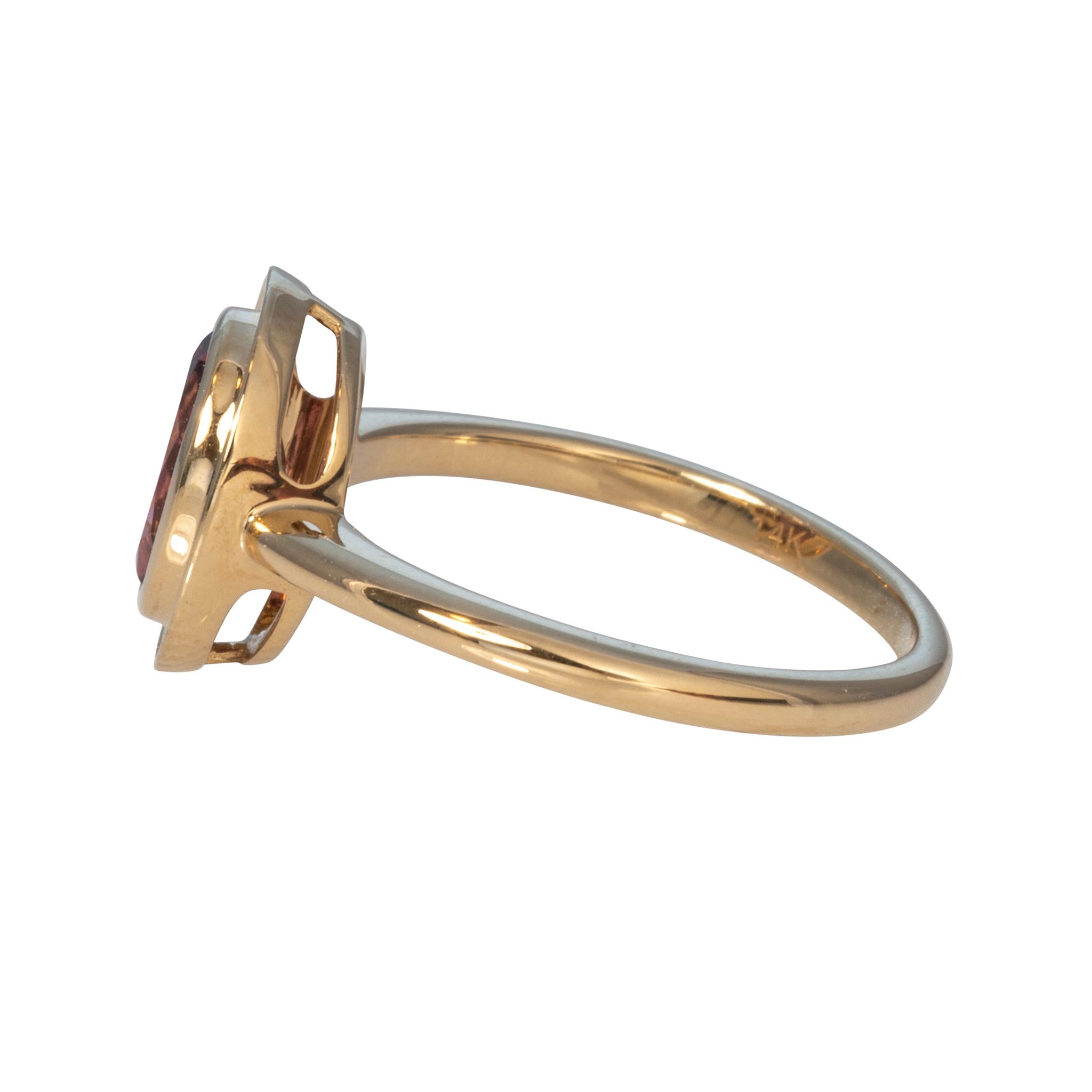 Pink Tourmaline 14K Yellow Gold Double Bezel Ring