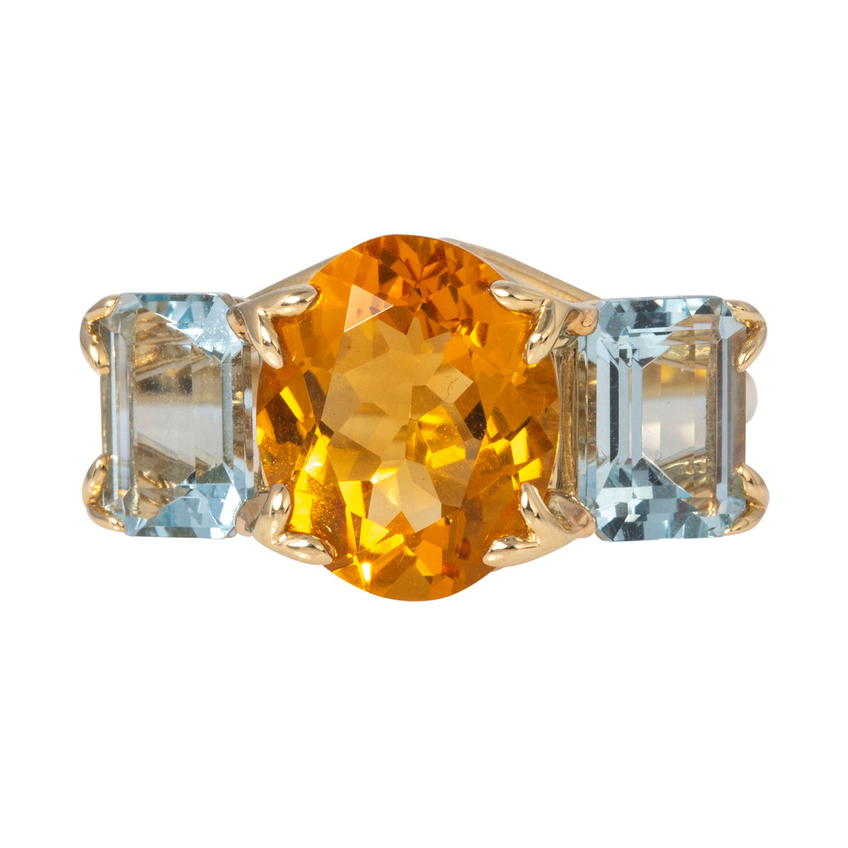 Citrine & Aquamarine 14K Gold Three-Stone River Ring