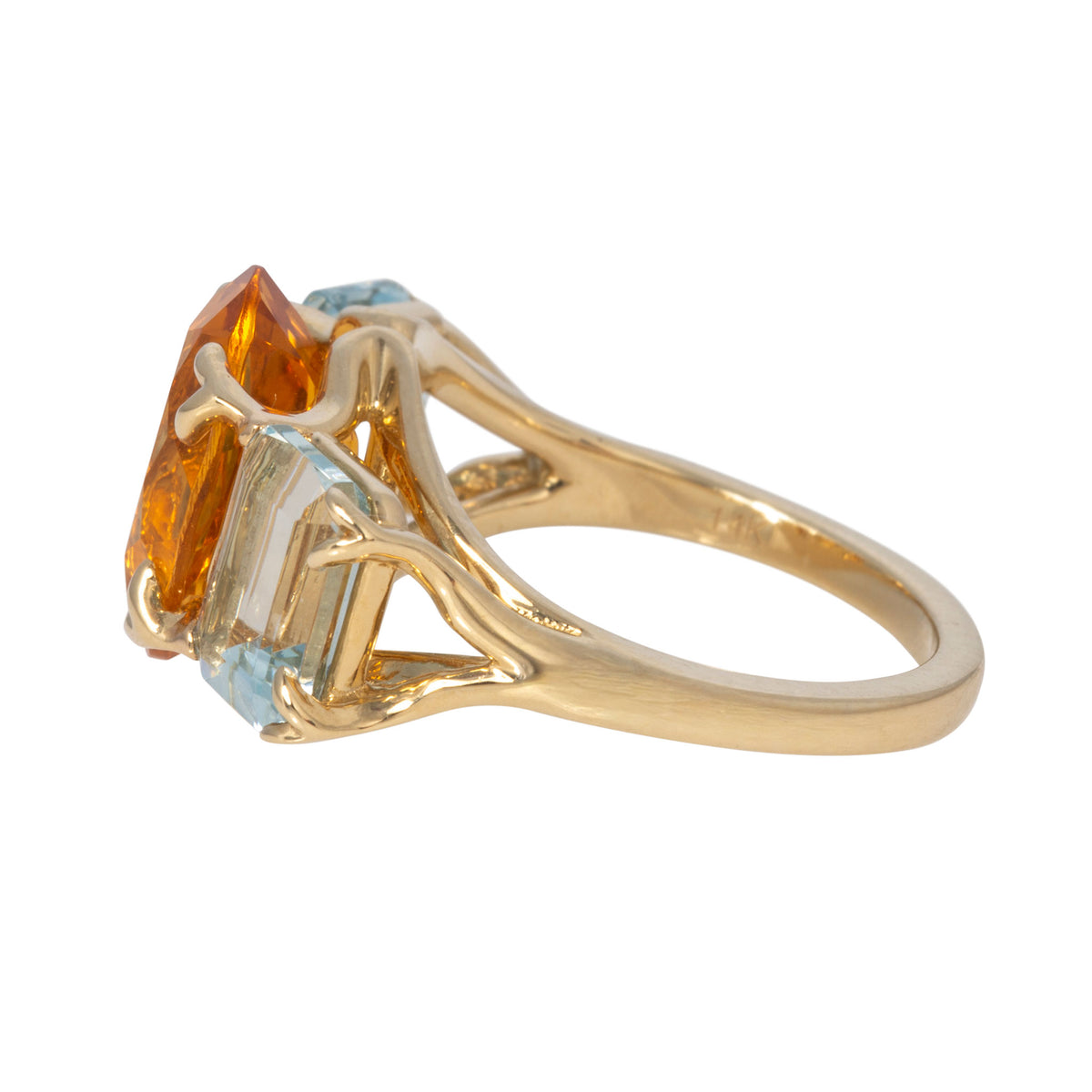 Citrine & Aquamarine 14K Gold Three-Stone River Ring