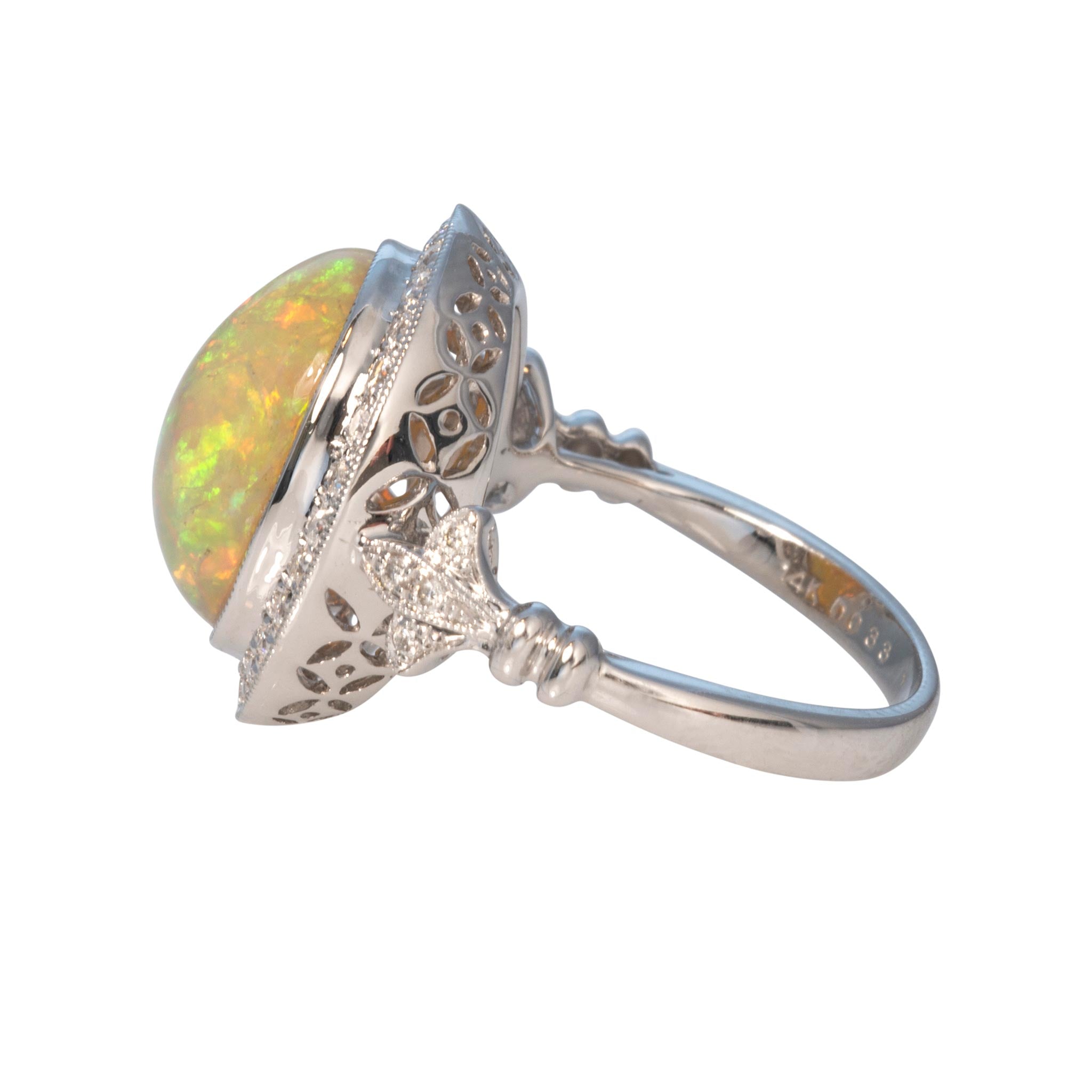 3.88ct Oval Opal & Diamond Halo 14K White Gold Ring