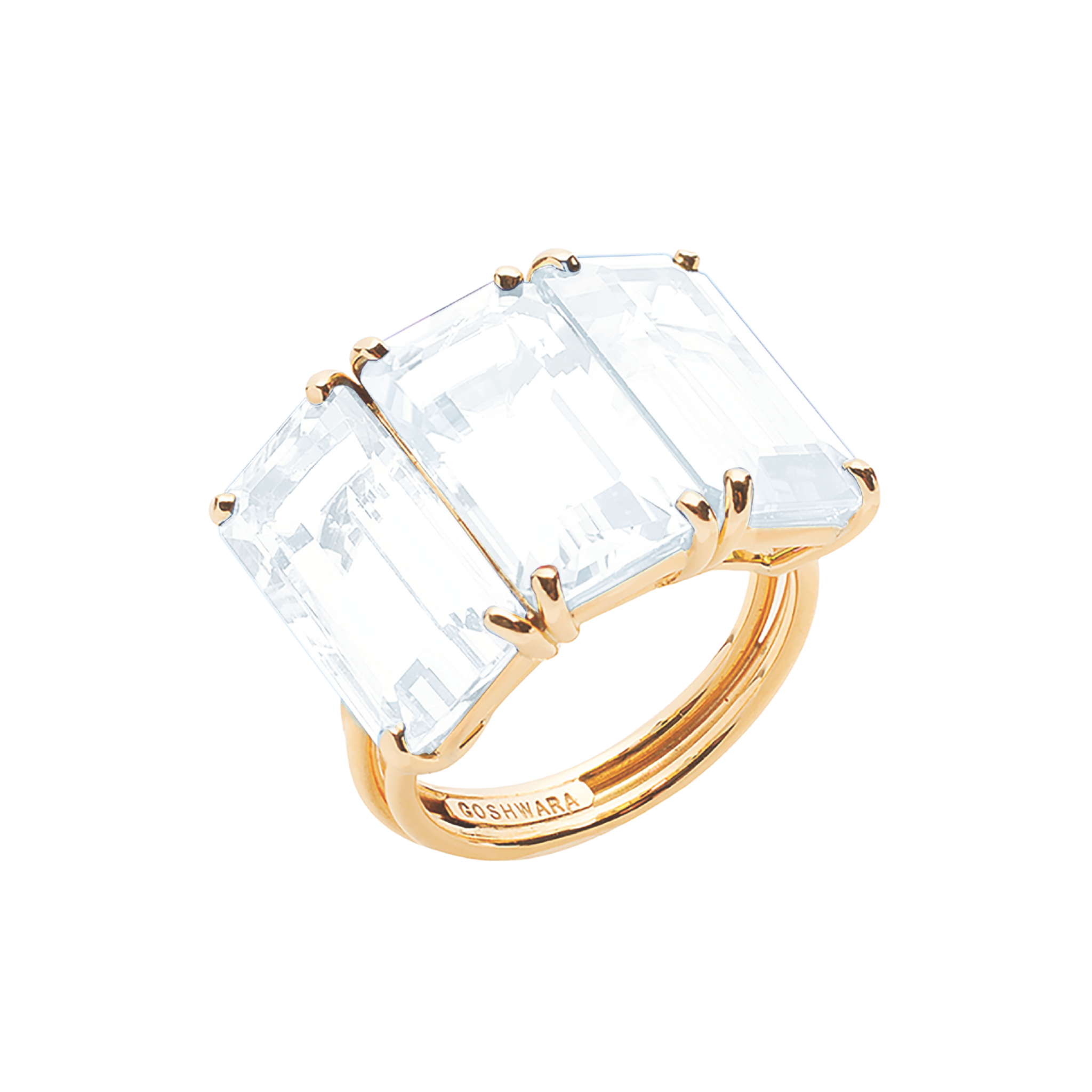 Goshwara Triple Emerald-Cut Moon Quartz 18K Yellow Gold Ring