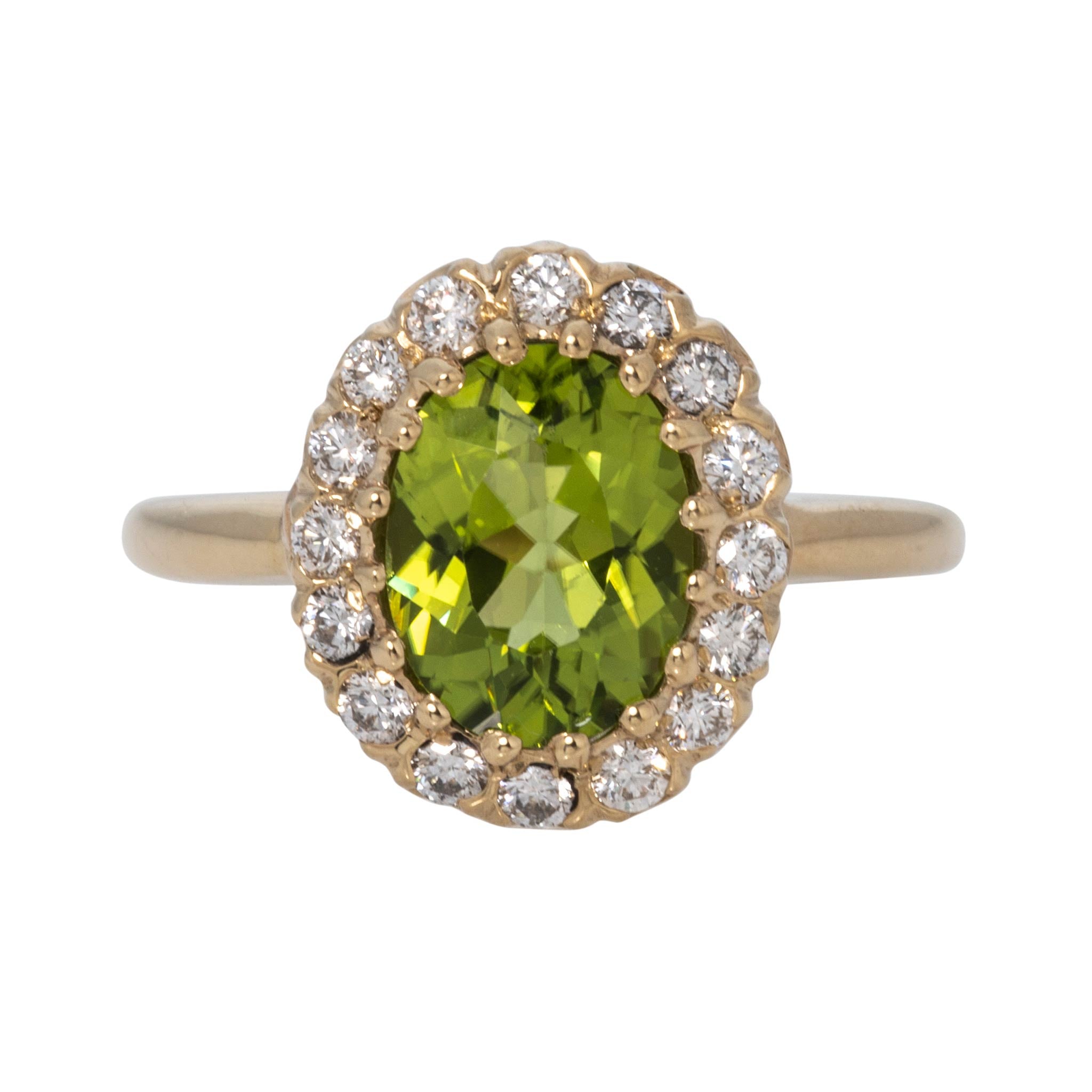 Oval Peridot & Diamond Cluster 14K Yellow Gold Ring