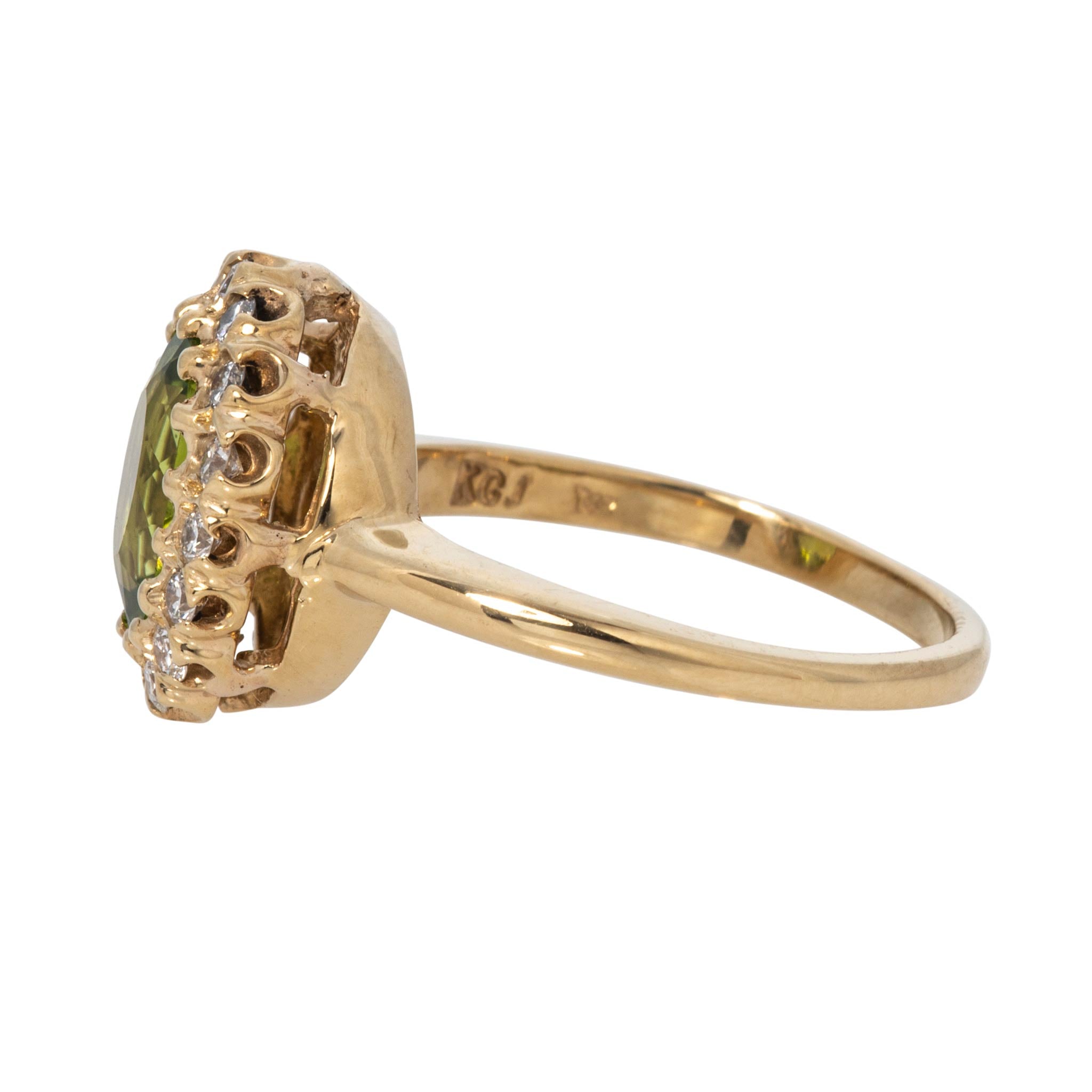 Oval Peridot & Diamond Cluster 14K Yellow Gold Ring