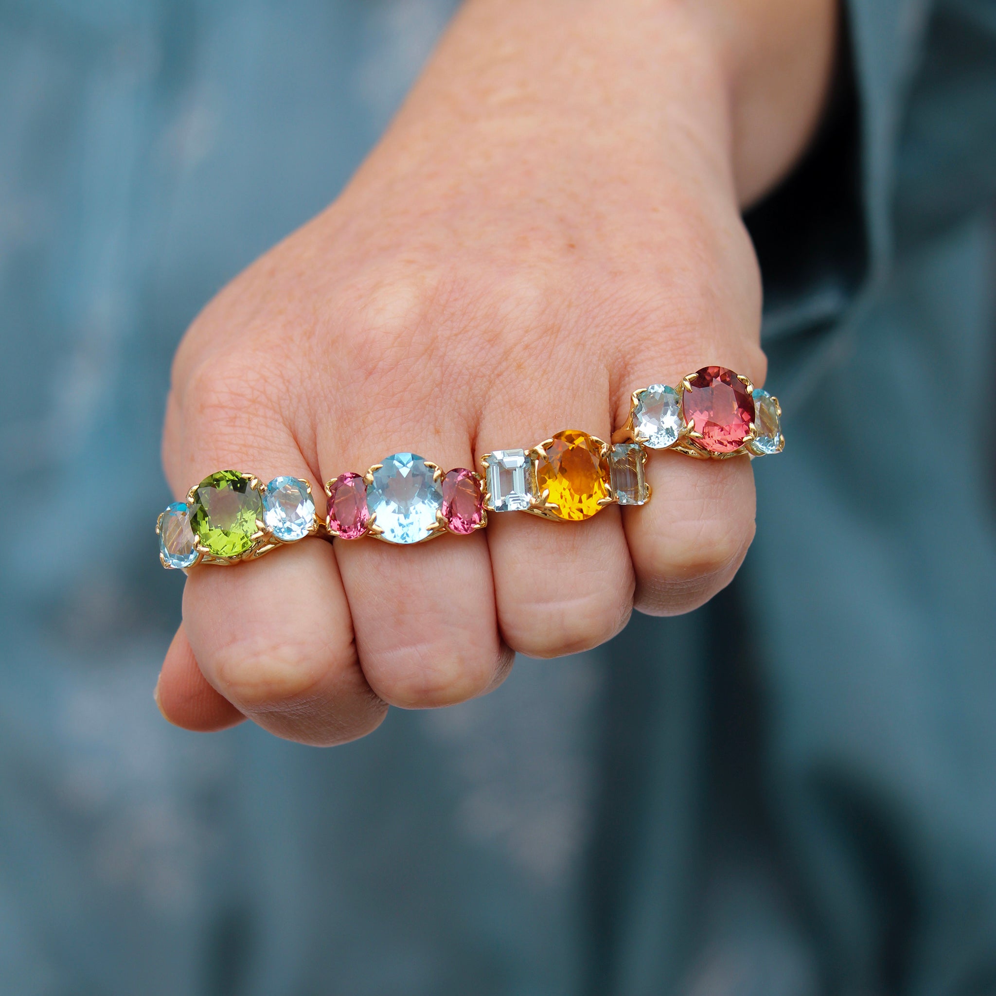 Pink Tourmaline & Aquamarine 14K Gold River Ring