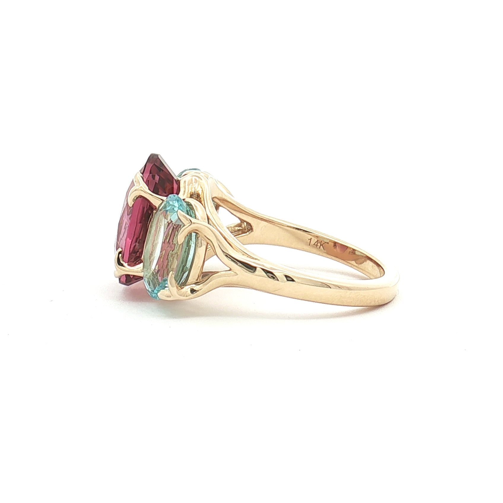 Pink Tourmaline & Aquamarine 14K Gold River Ring