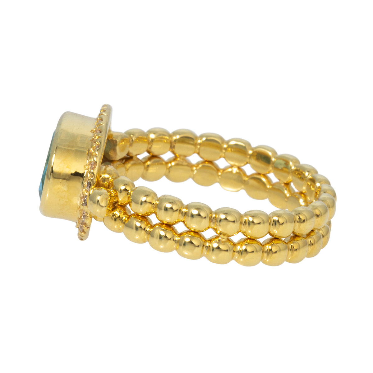 Mazza Blue Topaz & Diamond Halo 14K Gold Beaded Ring