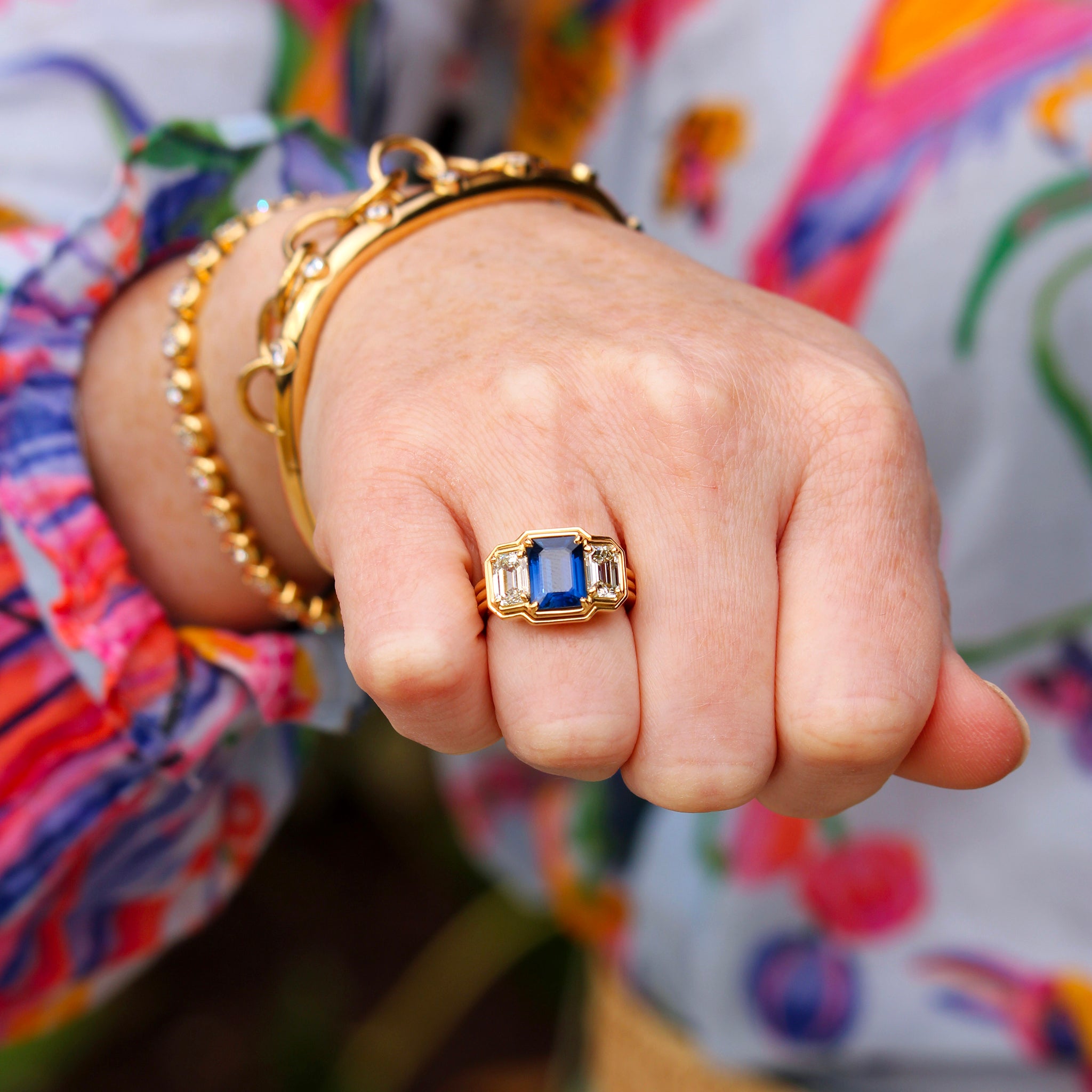 Single Stone Sapphire & Diamond Three-Stone Eleni Ring