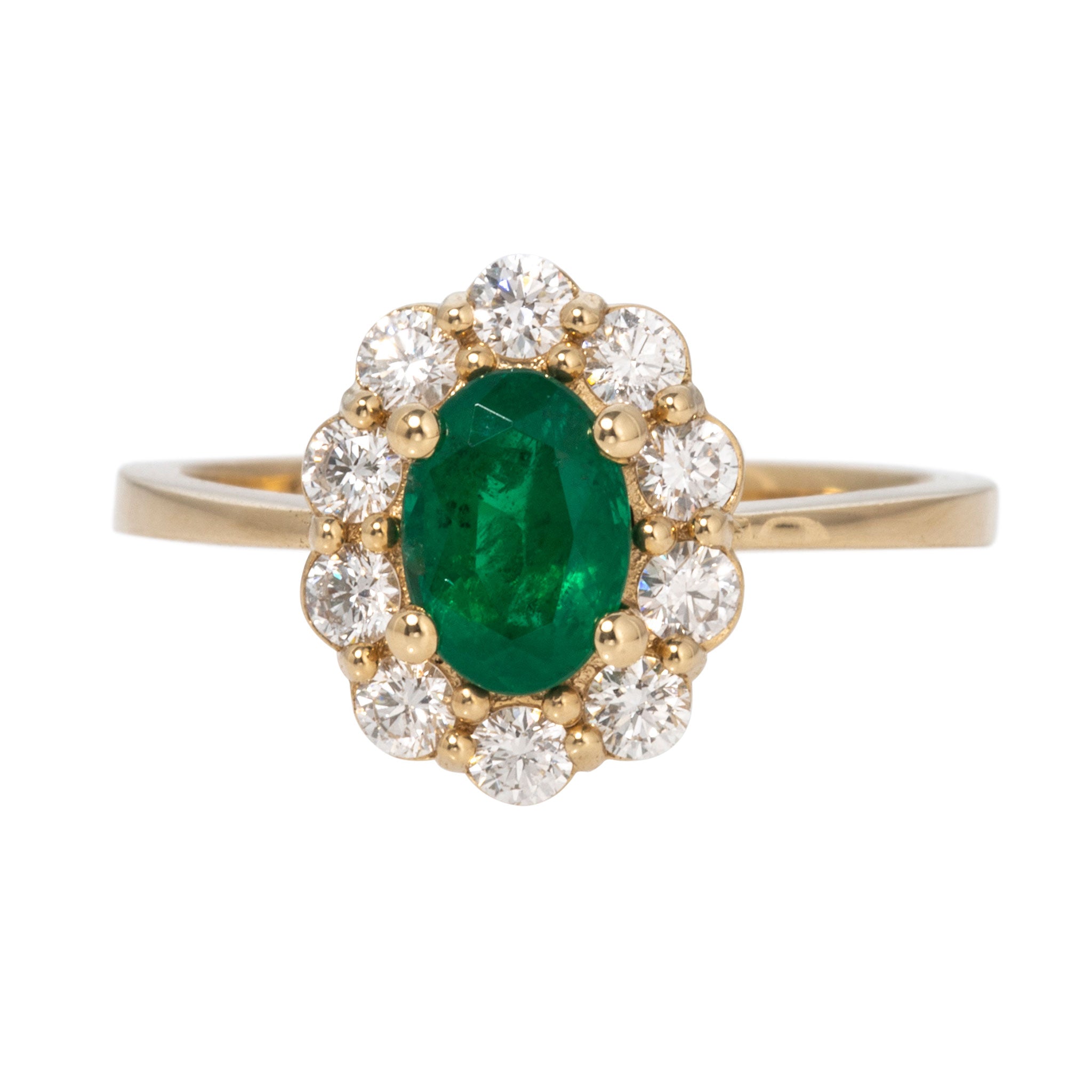 Oval Emerald & Diamond Cluster 14K Yellow Gold Ring