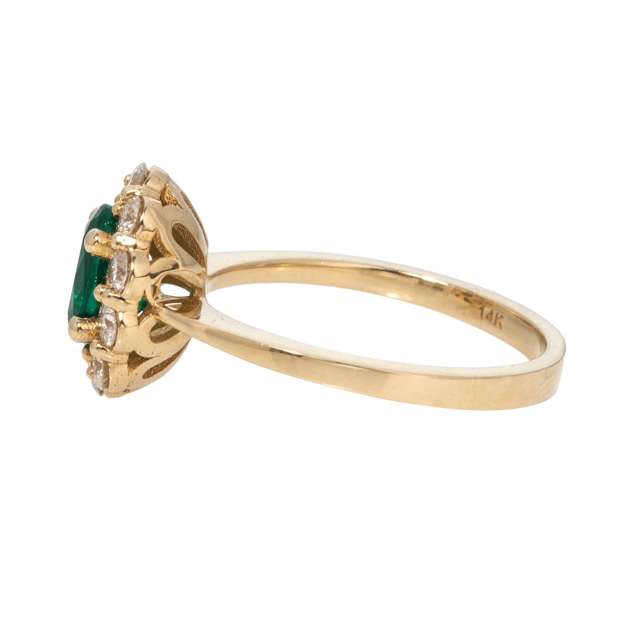 Oval Emerald & Diamond Cluster 14K Yellow Gold Ring