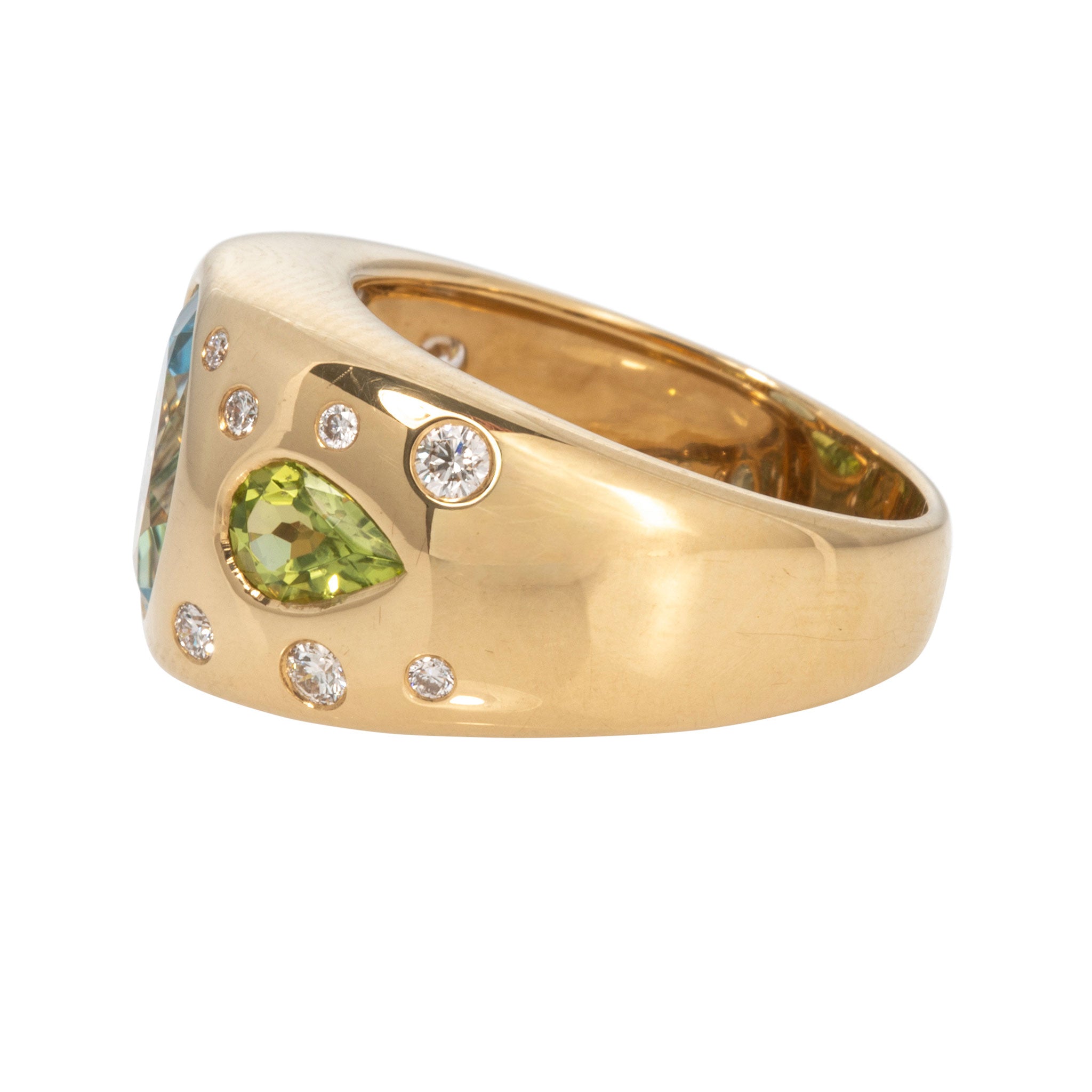 Blue Topaz, Peridot & Diamond 18K Yellow Gold Ring