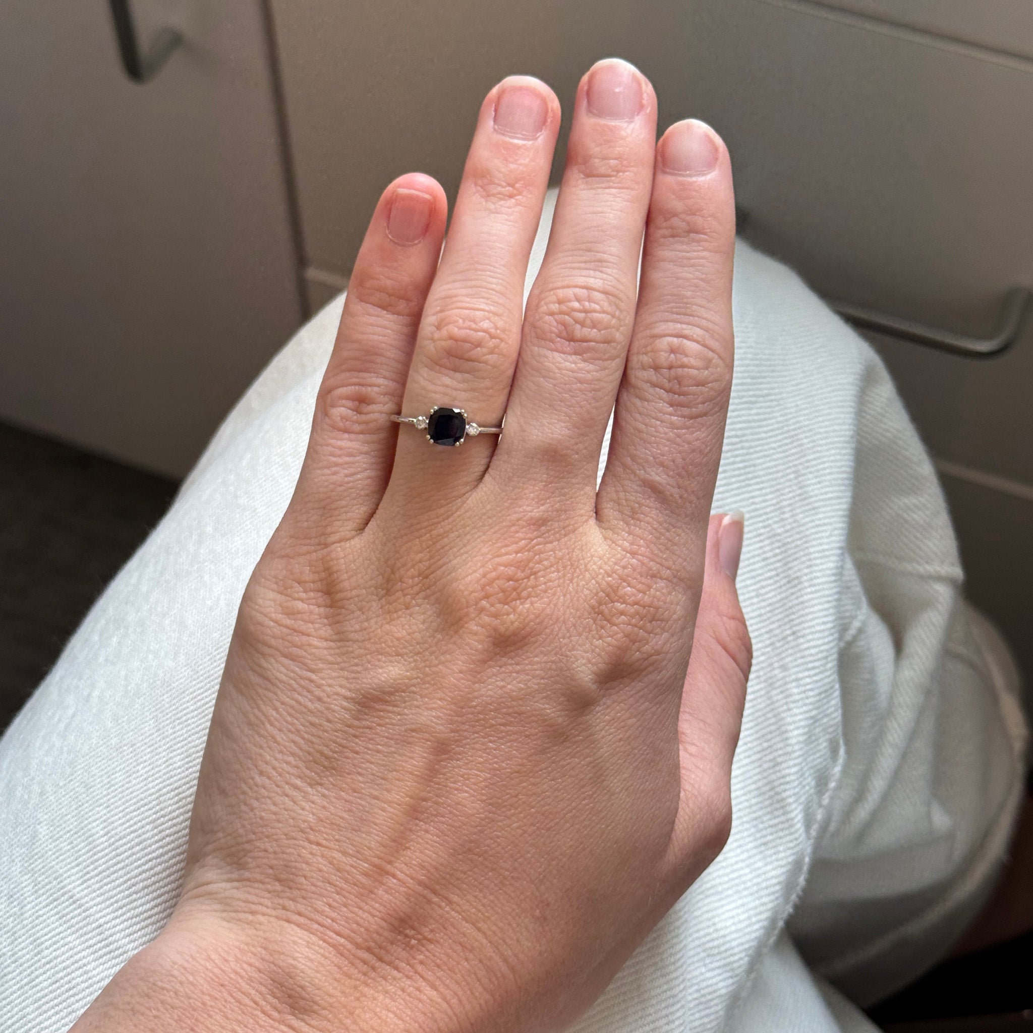 Cushion Blue Sapphire & Diamond Three-Stone 14K White Gold Ring