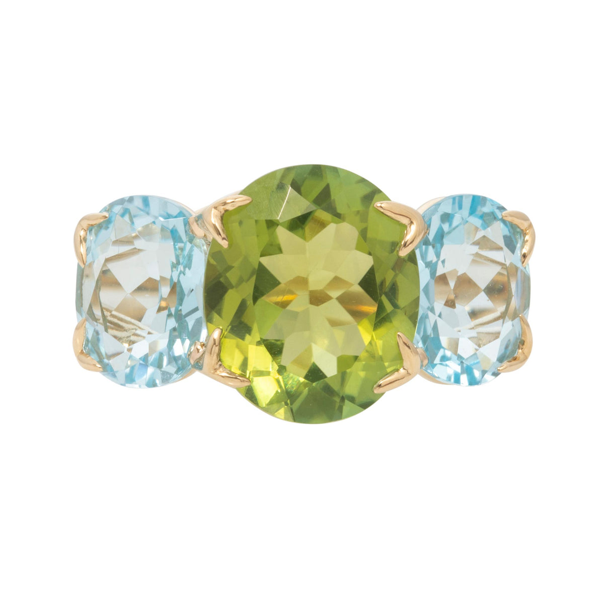 Green Tourmaline & Blue Topaz 14K Gold River Ring