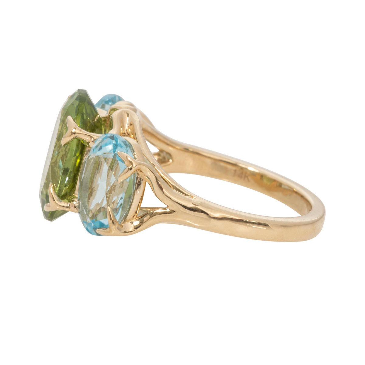 Green Tourmaline & Blue Topaz 14K Gold River Ring