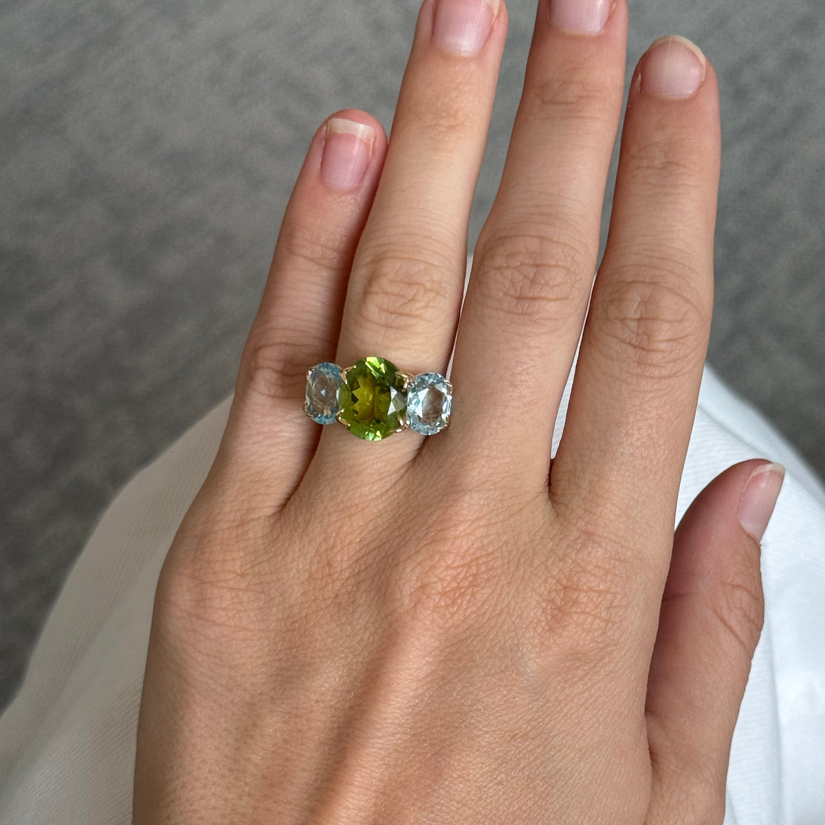 Green Tourmaline & Blue Topaz 14K Gold River Ring