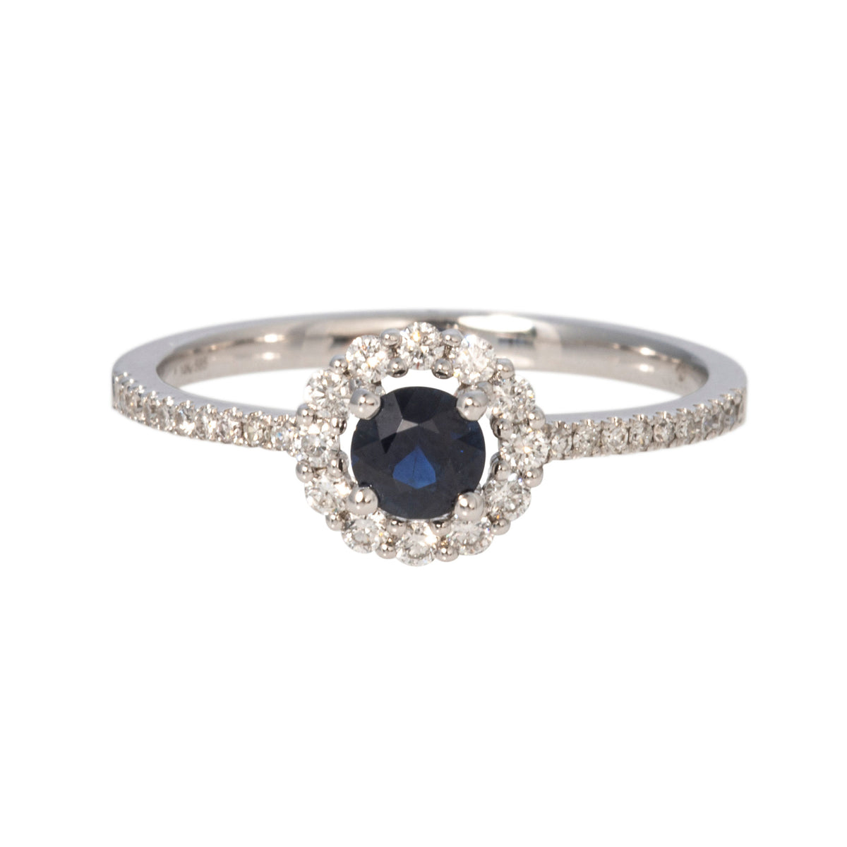 Sapphire & Diamond Round Halo 14K White Gold Ring