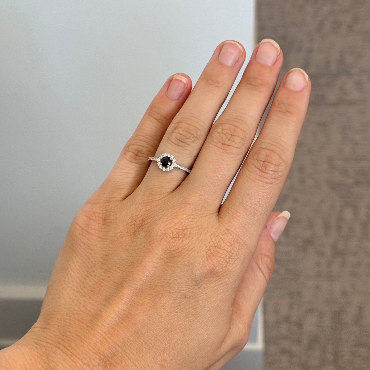 Sapphire & Diamond Round Halo 14K White Gold Ring