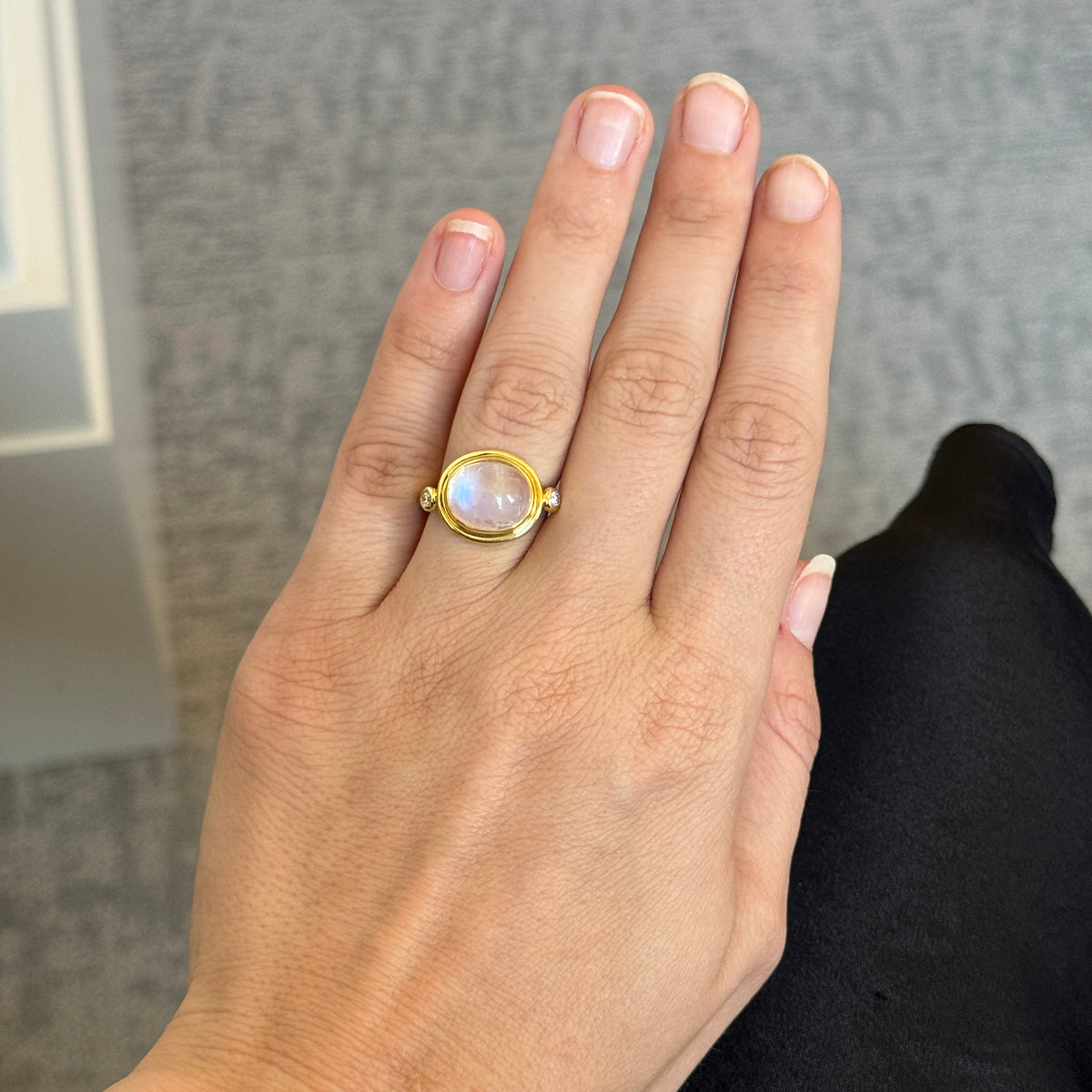 Mazza 5.84ct Moonstone & Diamond 14K Gold Beaded Ring