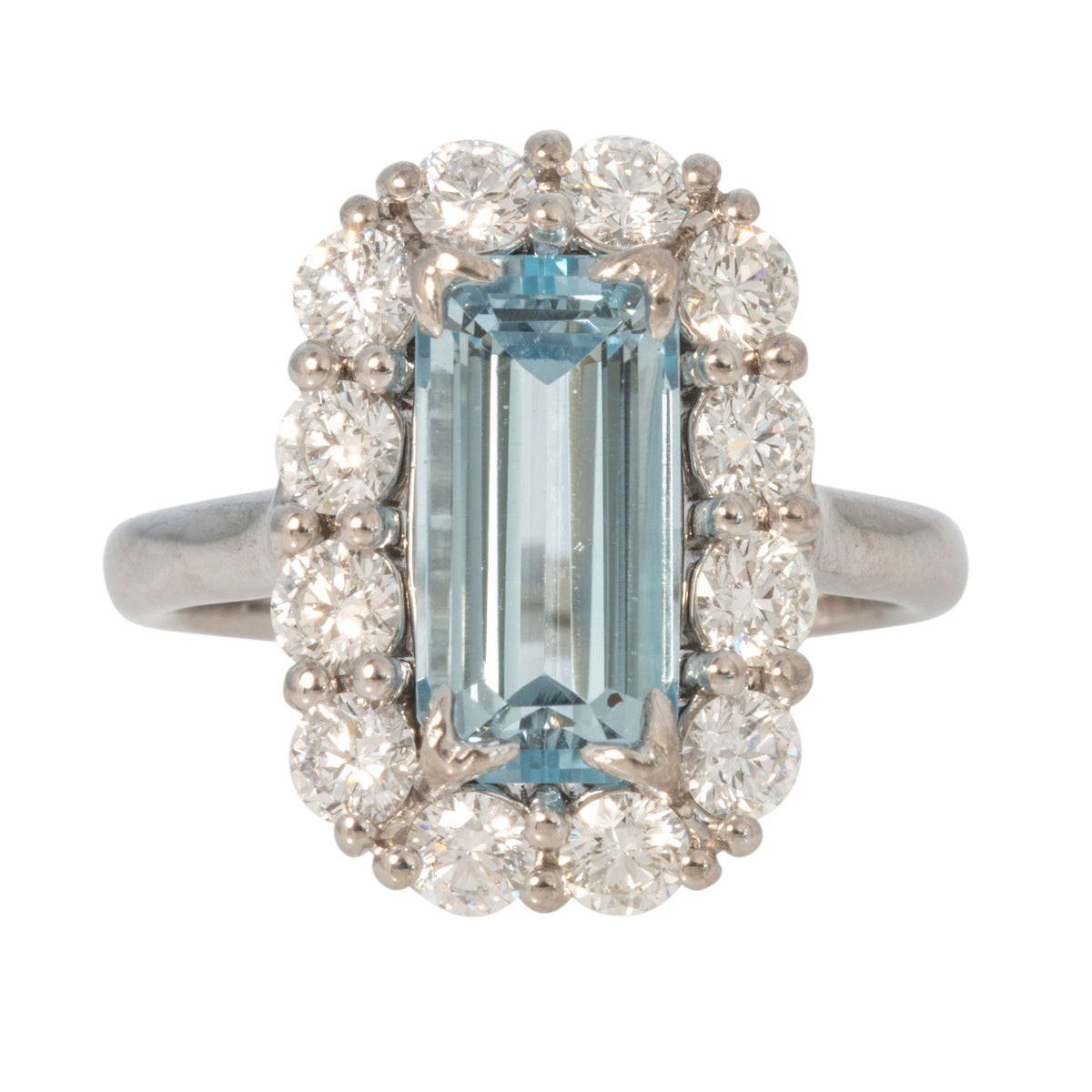 Emerald-Cut Aquamarine & Round Diamond 14K White Gold Ring