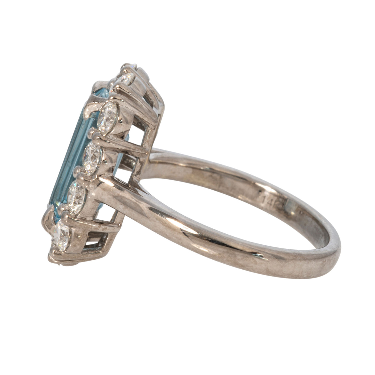 Emerald-Cut Aquamarine & Round Diamond 14K White Gold Ring