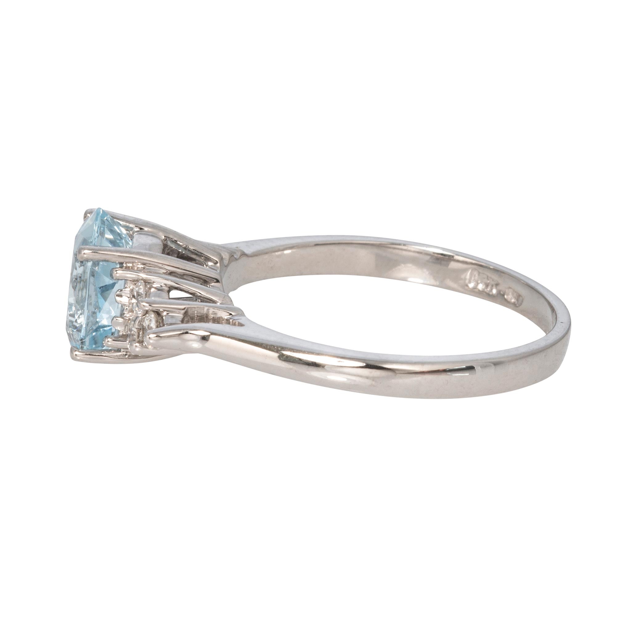 Oval Aquamarine & Diamond Trio 14K White Gold Ring