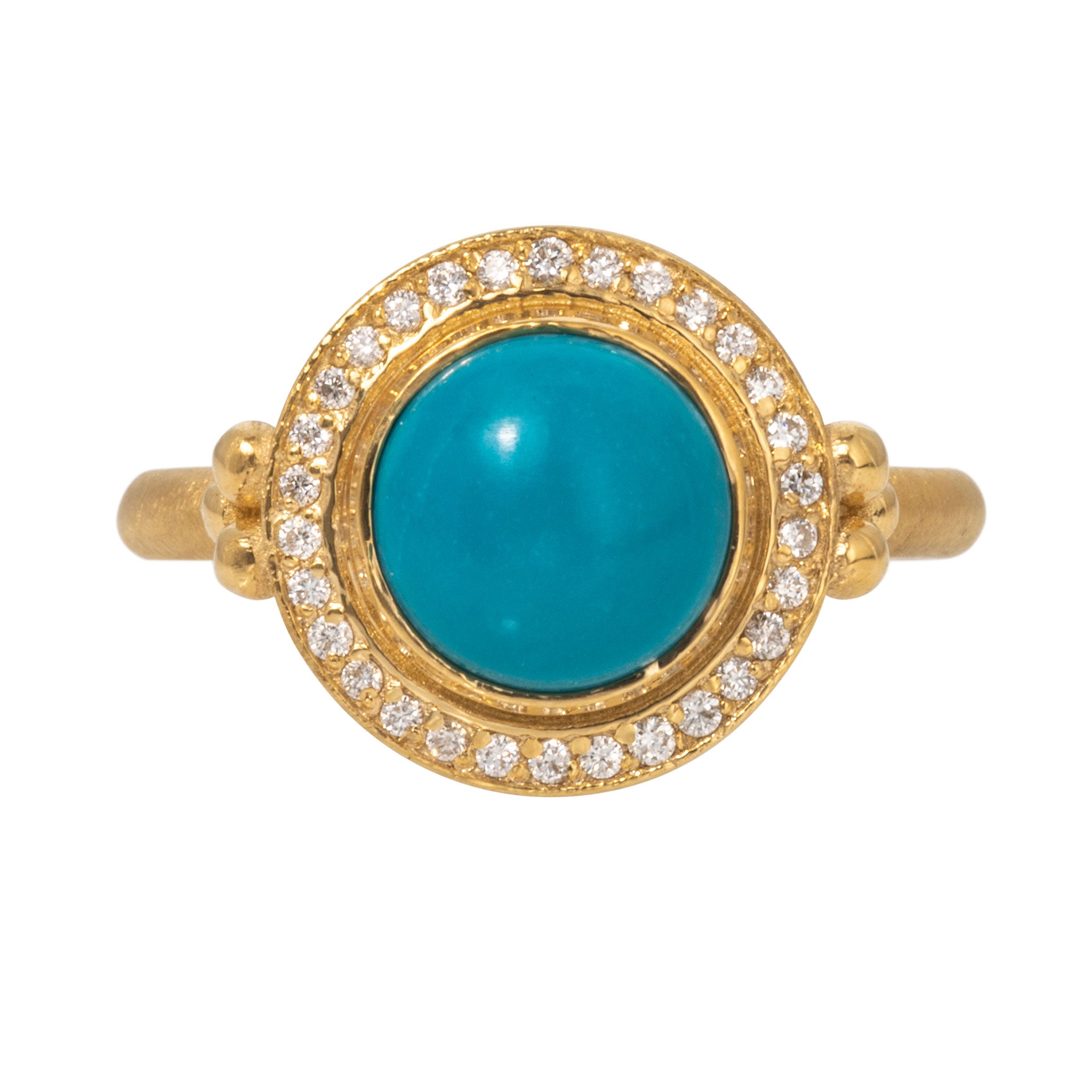 Turquoise Cabochon & Diamond Halo 14K Yellow Gold Ring