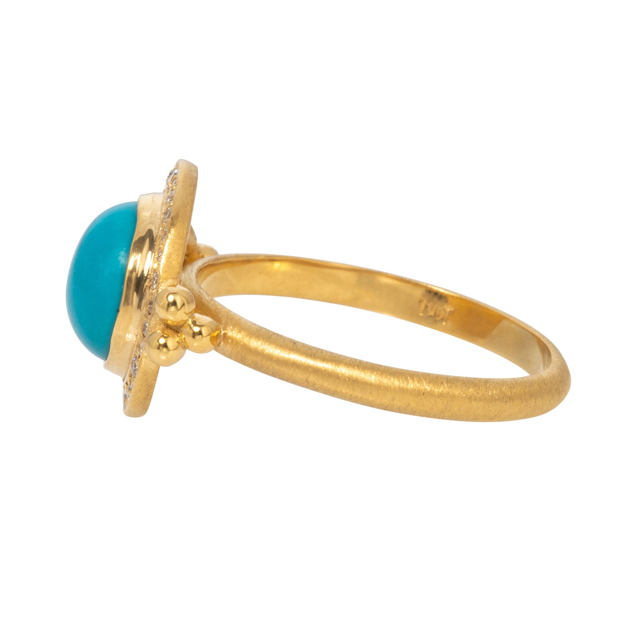Turquoise Cabochon & Diamond Halo 14K Yellow Gold Ring