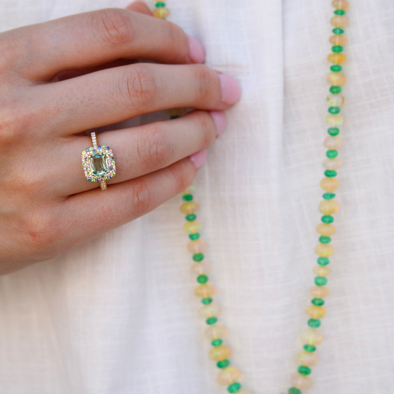 Goshwara Green Tourmaline, Sapphire & Tsavorite 18K Gold Ring