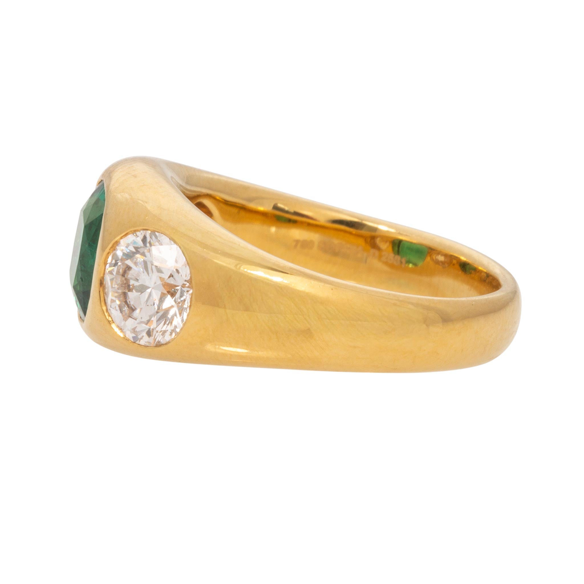 1.60ct Emerald & Diamond Three-Stone 18K Yellow Gold Gypsy Ring
