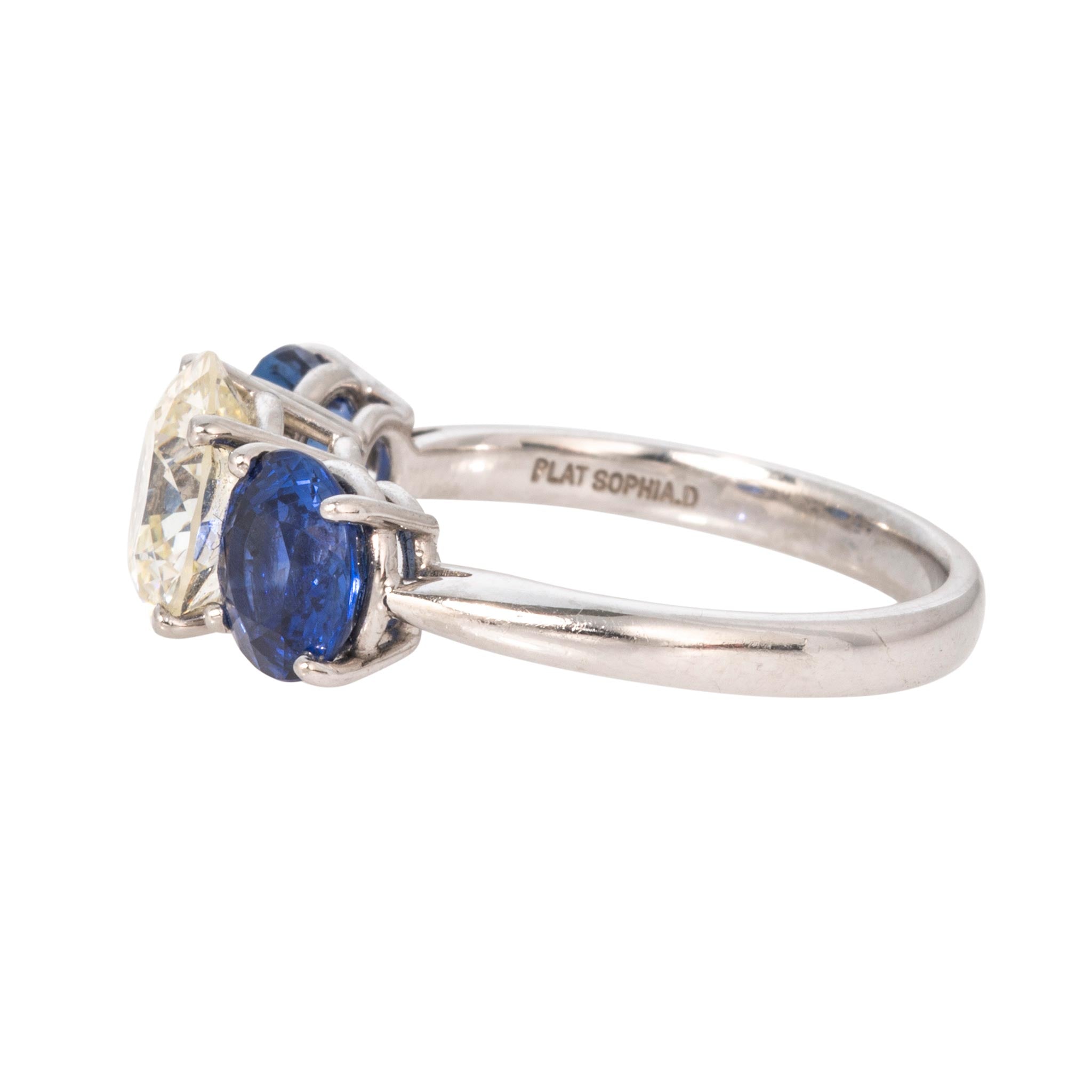 2ctw Round Diamond & 2.63ctw Sapphire Three-Stone Platinum Ring