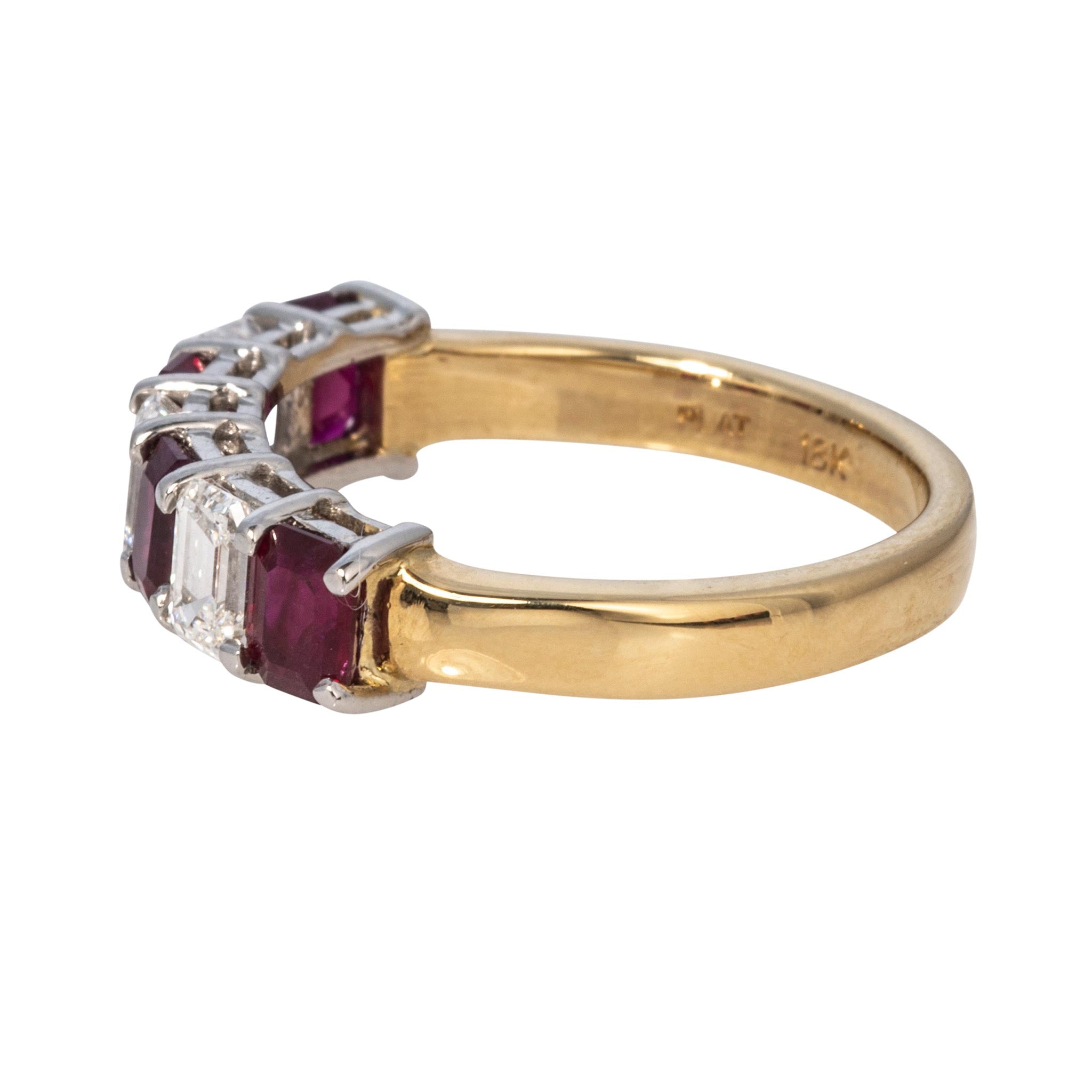 Emerald-Cut Ruby & Diamond 7-Stone Platinum 18K Gold Band