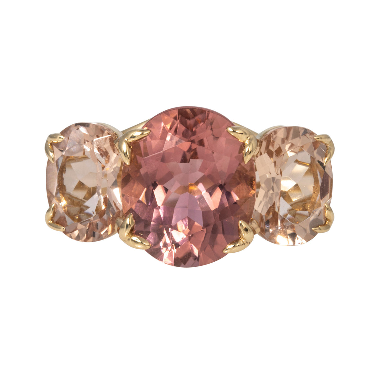 Pink Tourmaline & Morganite 14K Gold Three-Stone River Ring