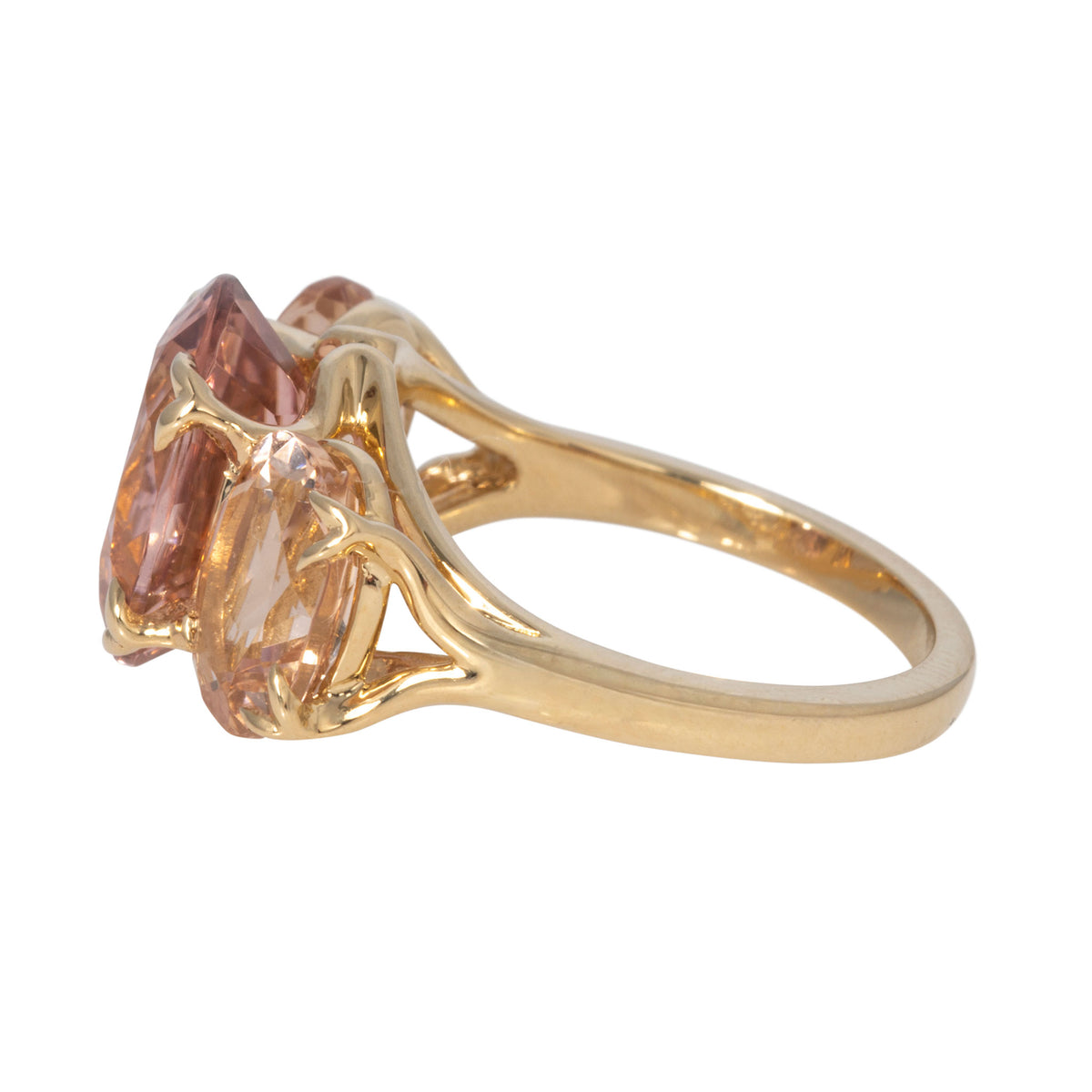 Pink Tourmaline & Morganite 14K Gold Three-Stone River Ring