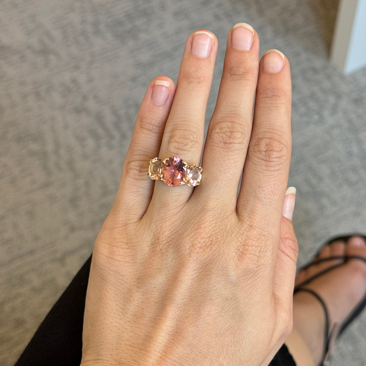 Pink Tourmaline & Morganite 14K Gold Three-Stone River Ring