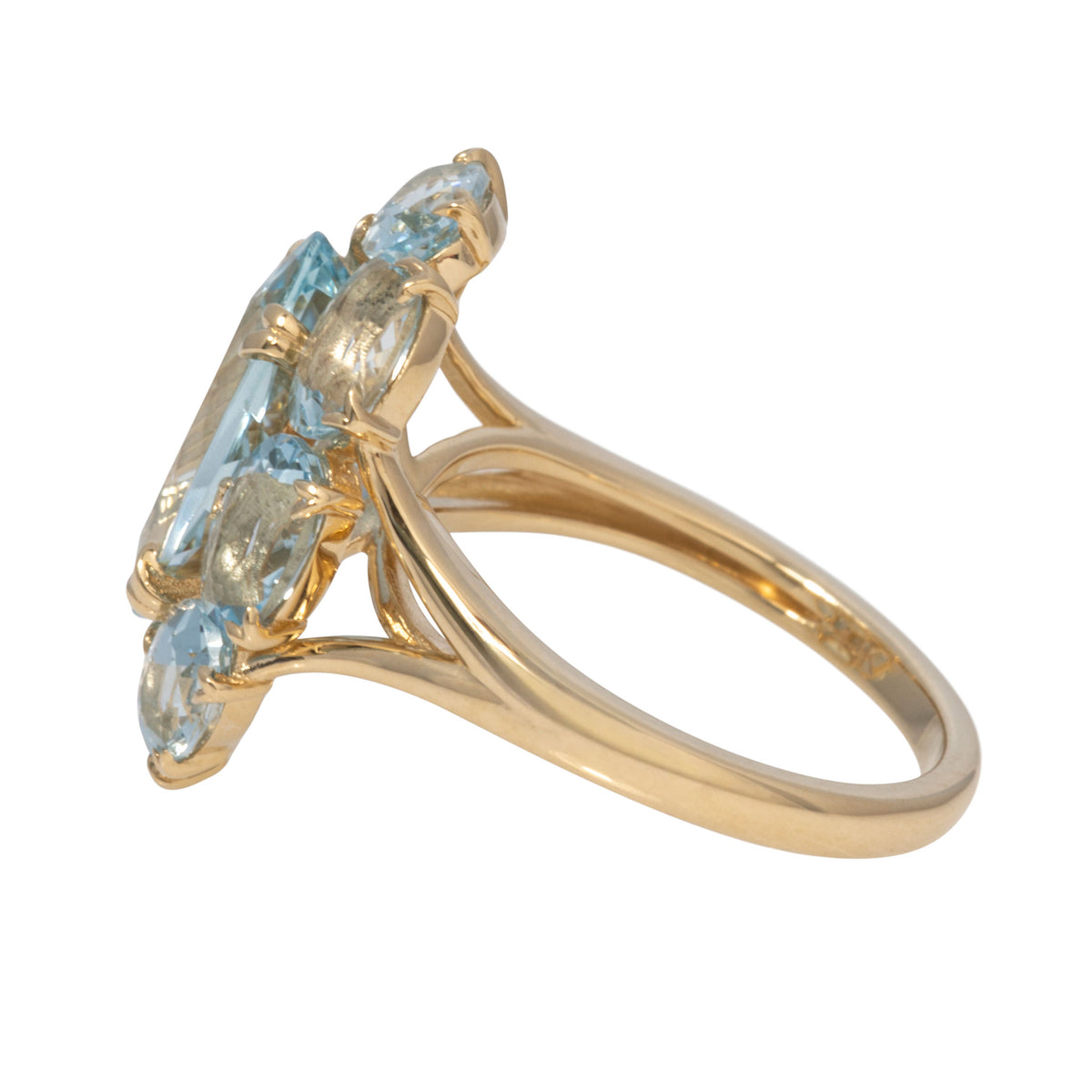 Oval Aquamarine 14K Gold Large Cluster River Ring
