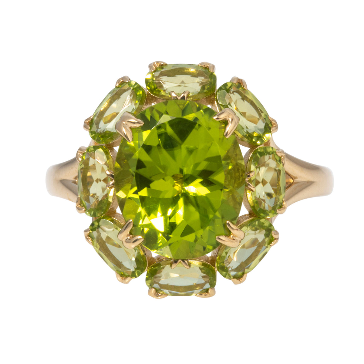 Oval Peridot 14K Gold Small Cluster River Ring