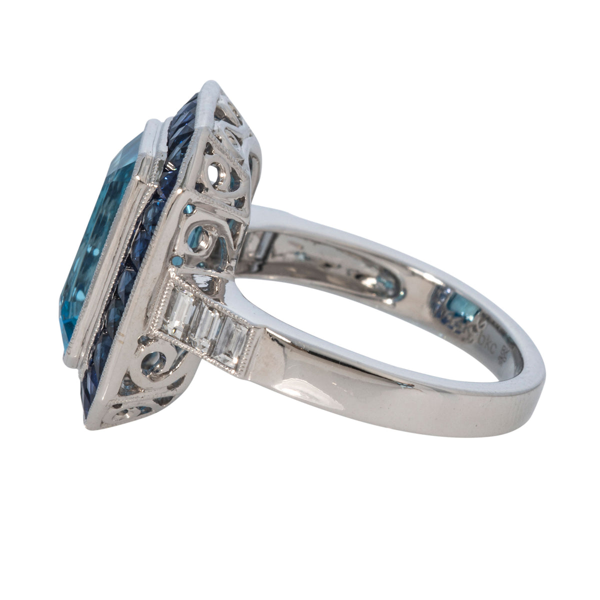 Emerald-Cut Blue Topaz, Sapphire & Diamond 14K White Gold Ring