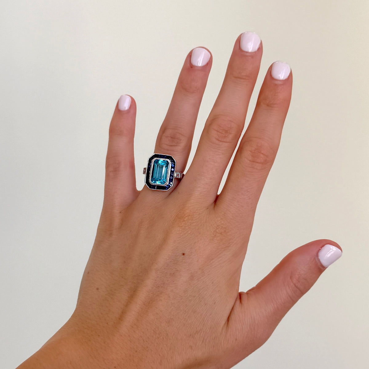 Emerald-Cut Blue Topaz, Sapphire & Diamond 14K White Gold Ring
