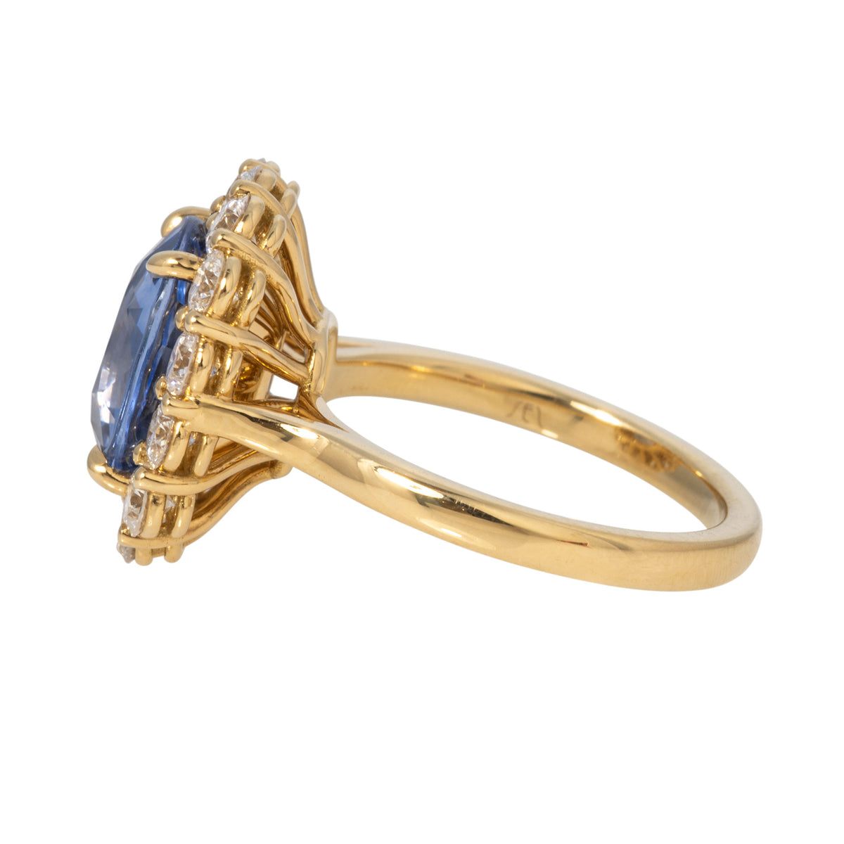 5.6ct Cushion Sapphire & Diamond Halo 18K Yellow Gold Ring