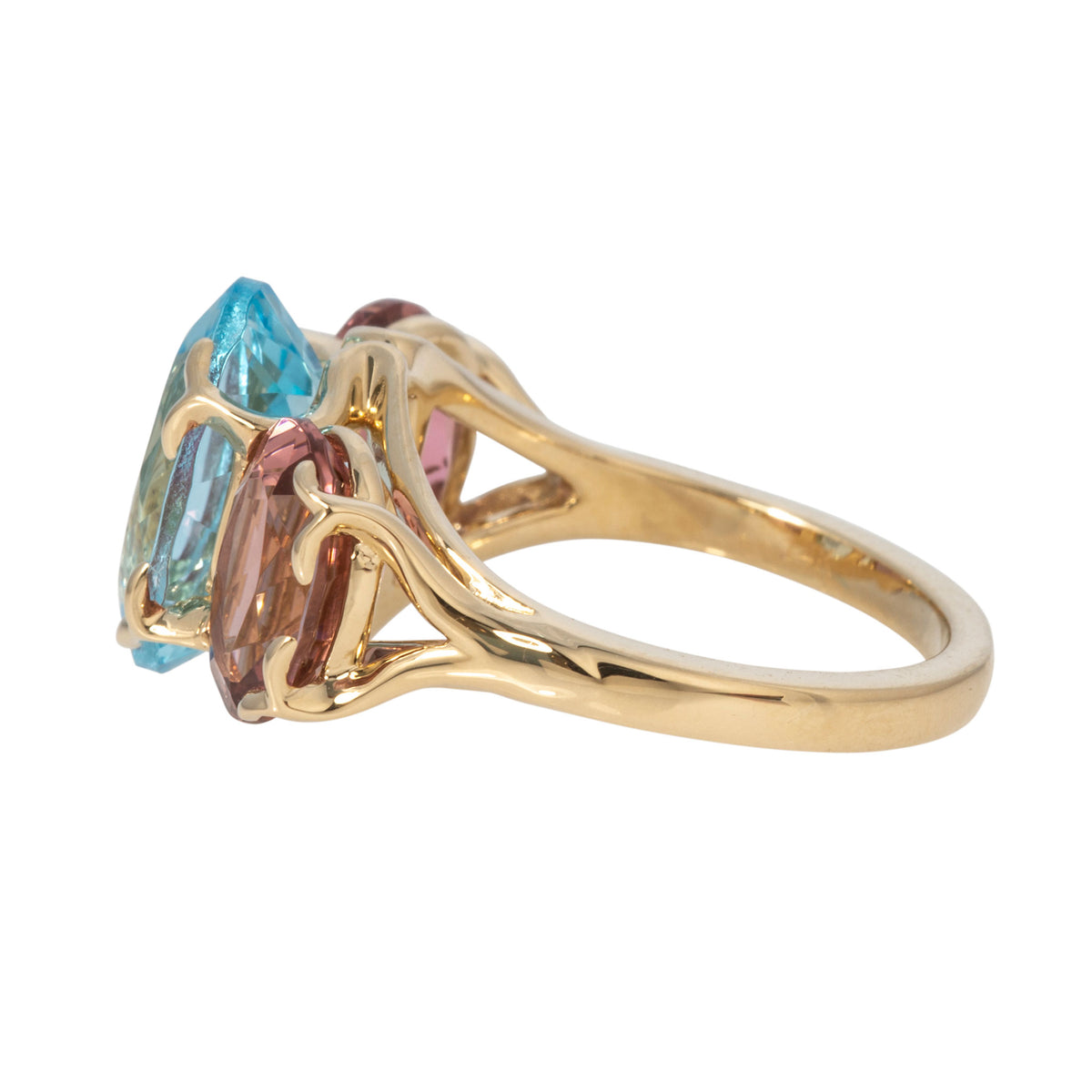 Blue Topaz & Pink Tourmaline 14K Gold Three-Stone River Ring