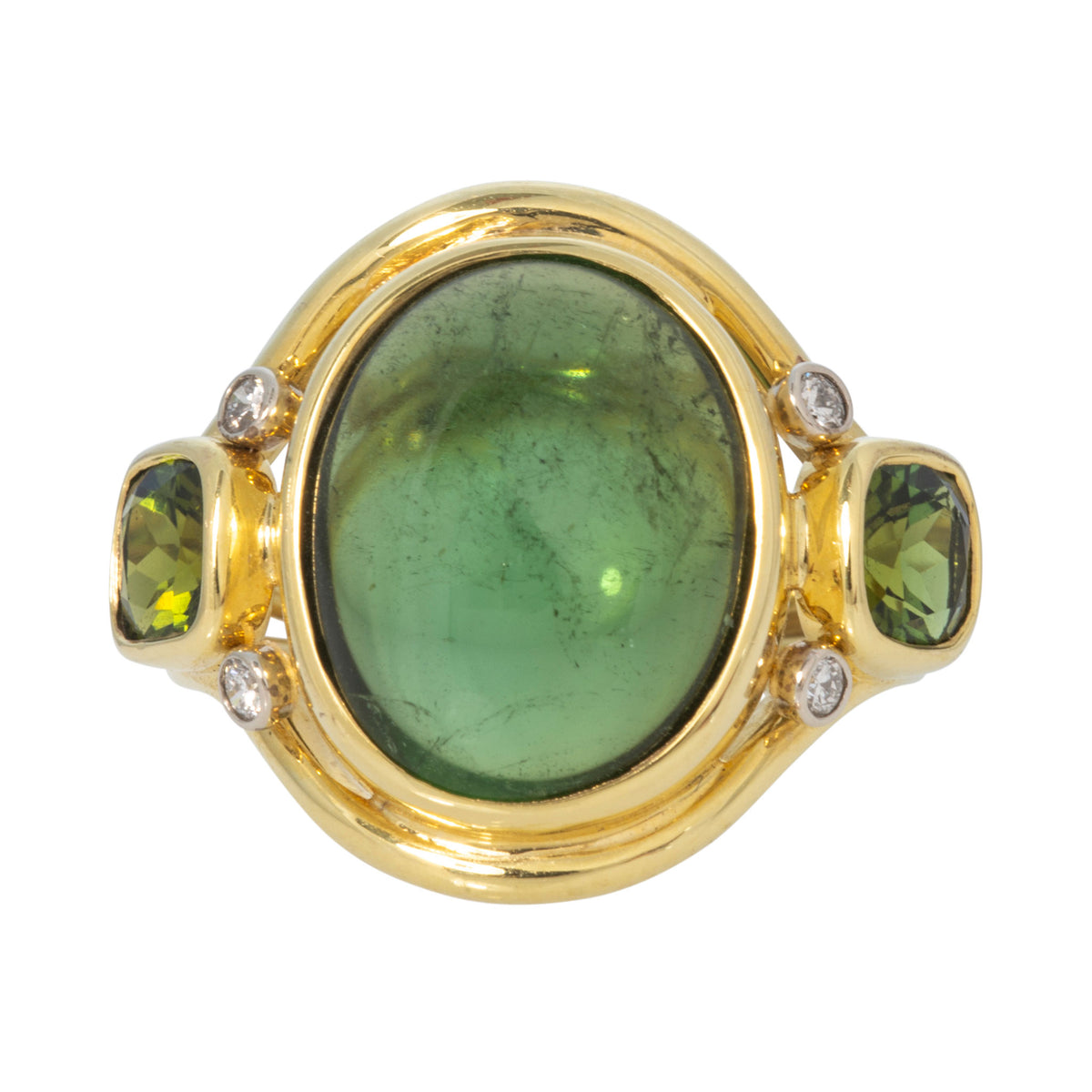 Mazza Green Tourmaline 3-Stone & Diamond 14K Gold Ring