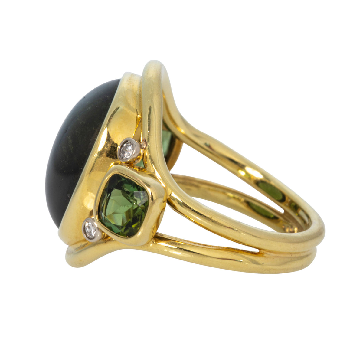 Mazza Green Tourmaline 3-Stone & Diamond 14K Gold Ring