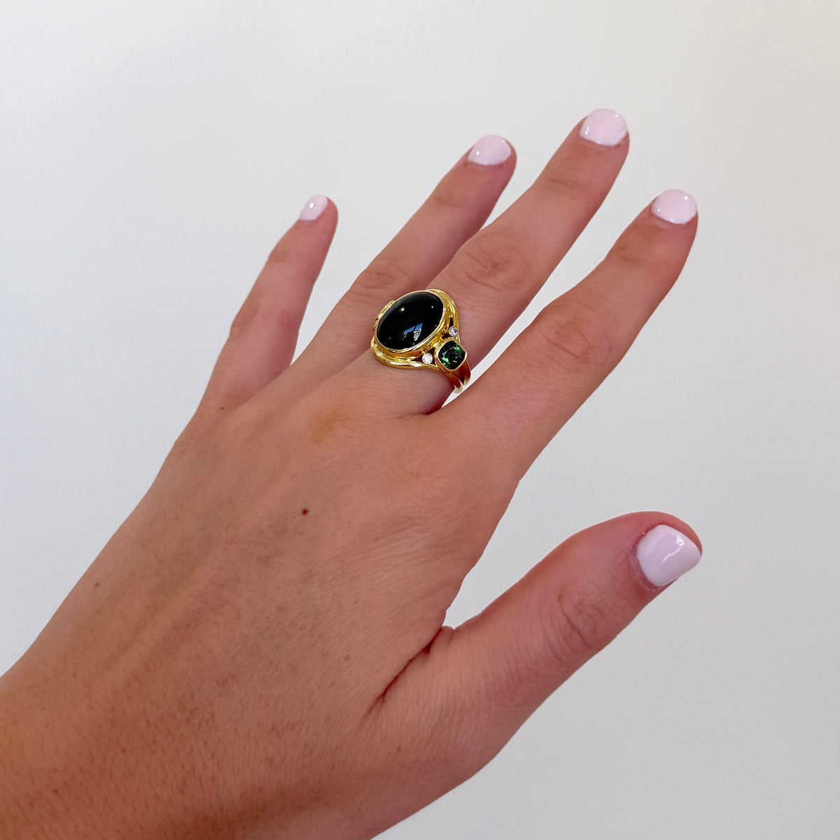 Mazza Green Tourmaline 3-Stone & Diamond 14K Gold Ring