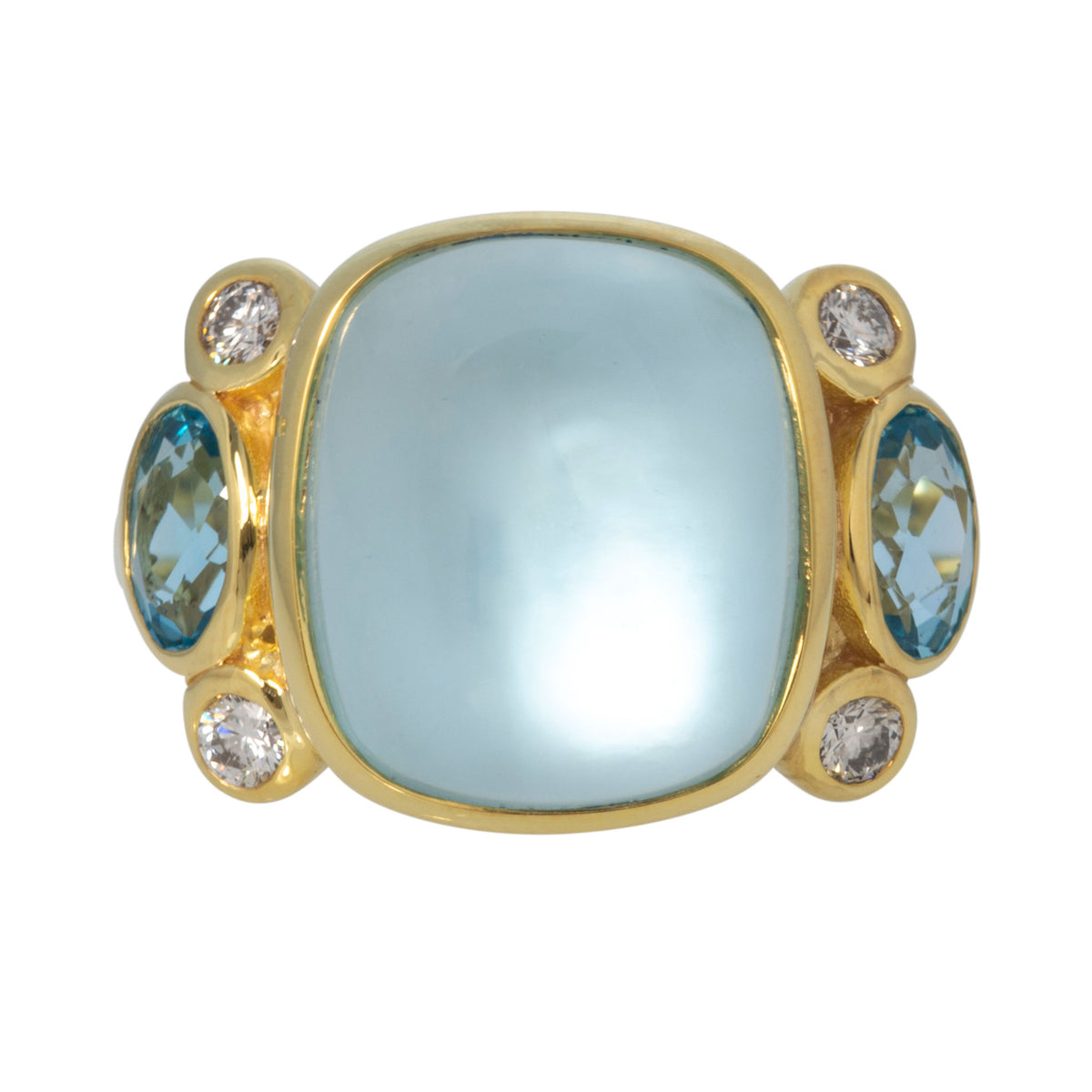Mazza Blue Topaz 3-Stone & Diamond 14K Gold Ring