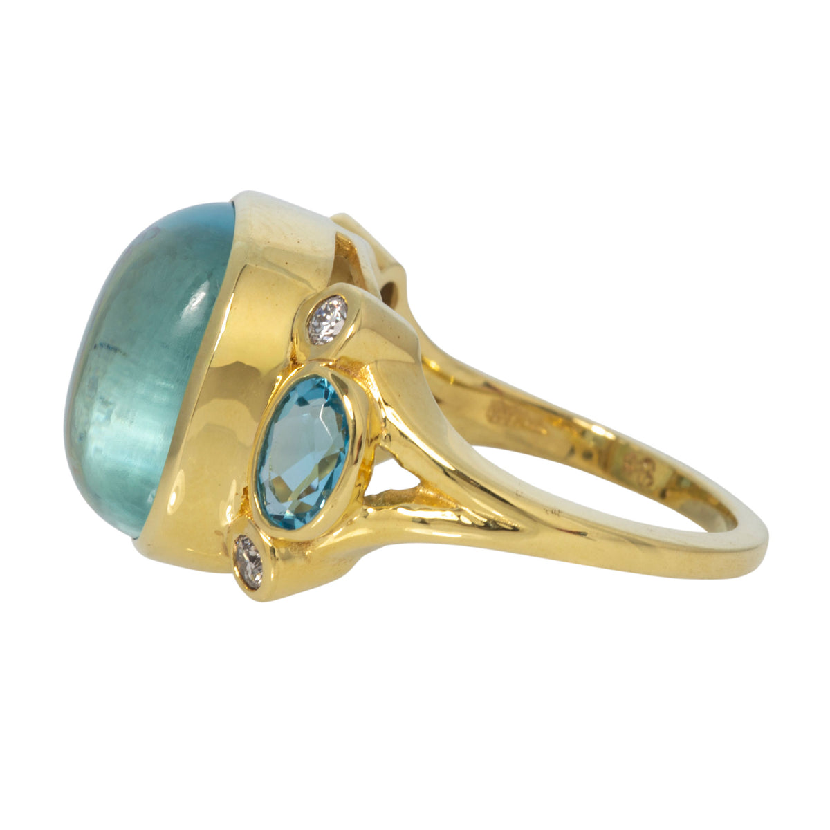 Mazza Blue Topaz 3-Stone & Diamond 14K Gold Ring