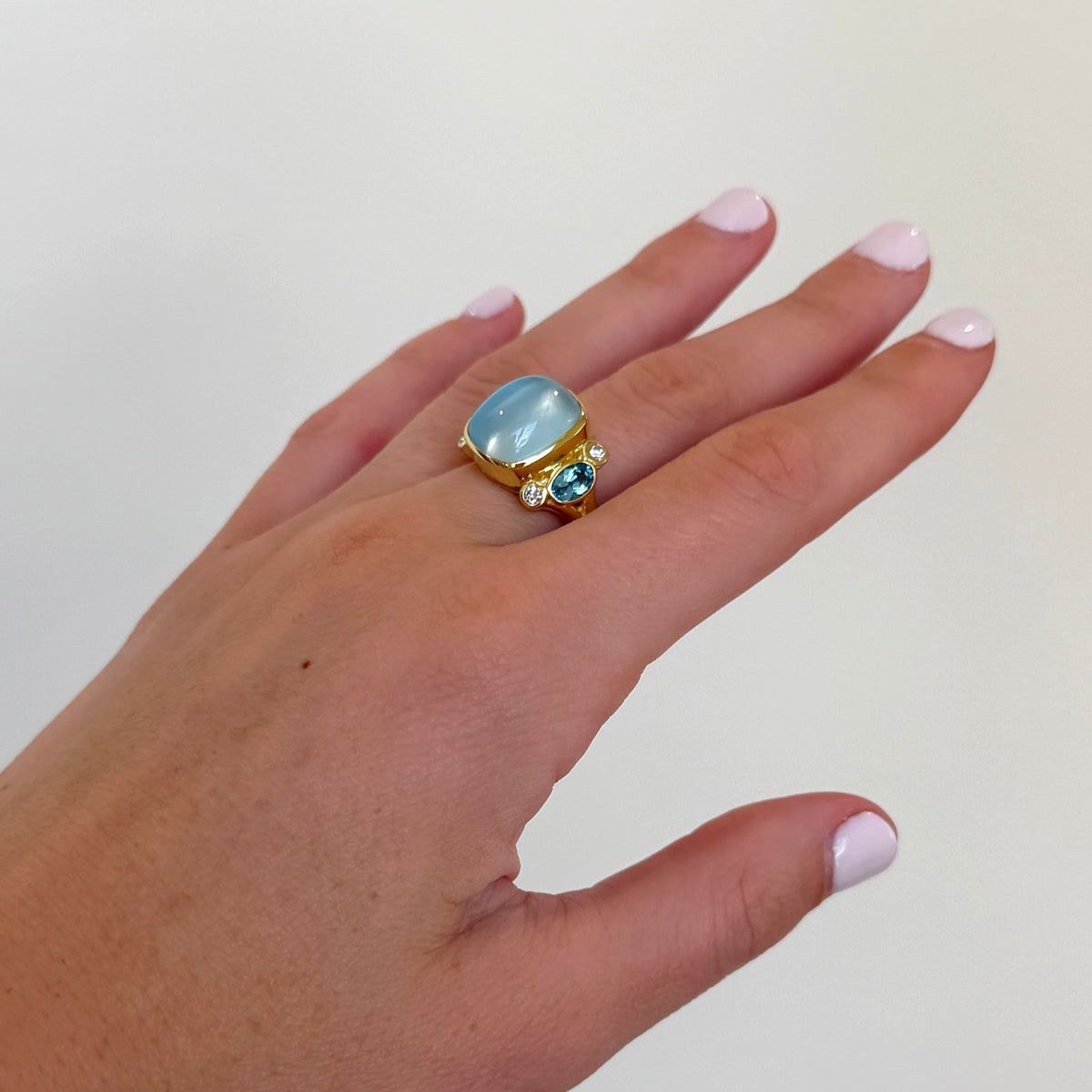 Mazza Blue Topaz 3-Stone & Diamond 14K Gold Ring