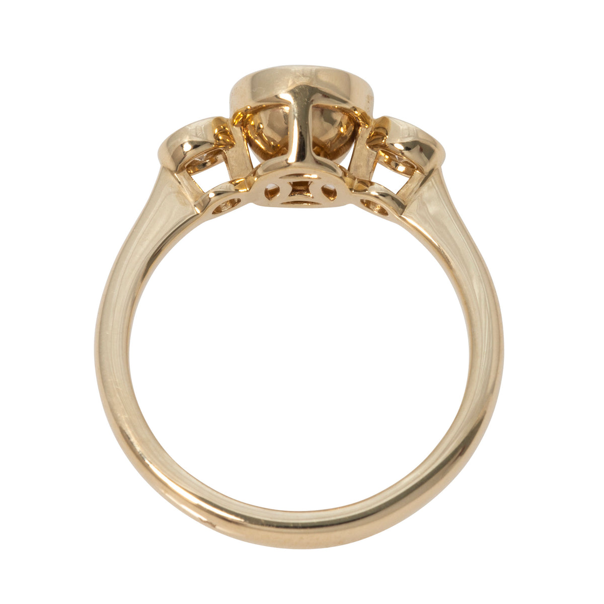 Oval Ruby & Round Diamond Three-Stone Bezel 14K Gold Ring