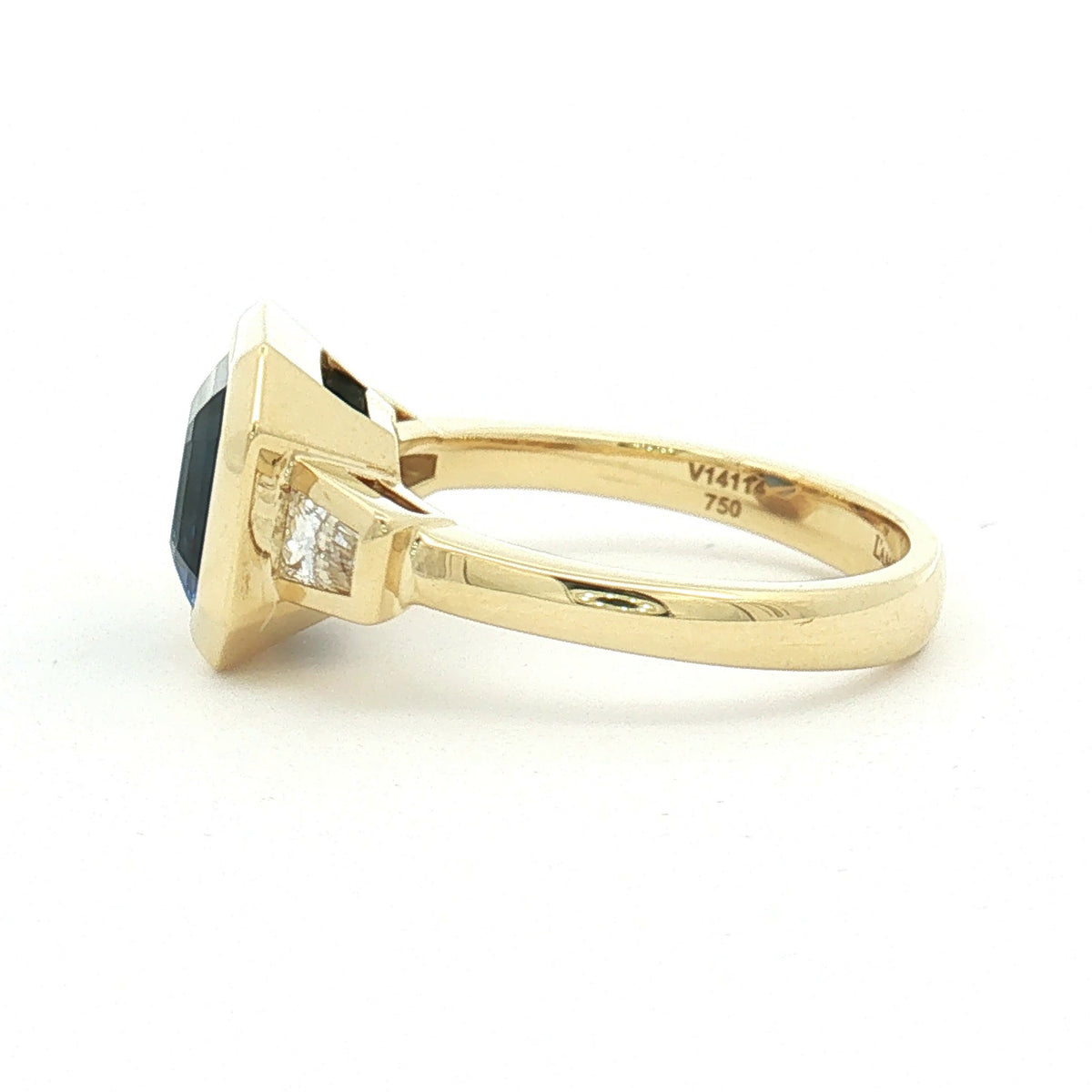 3.99ct Sapphire & Diamond Bezel Set Three-Stone 18K Gold Ring