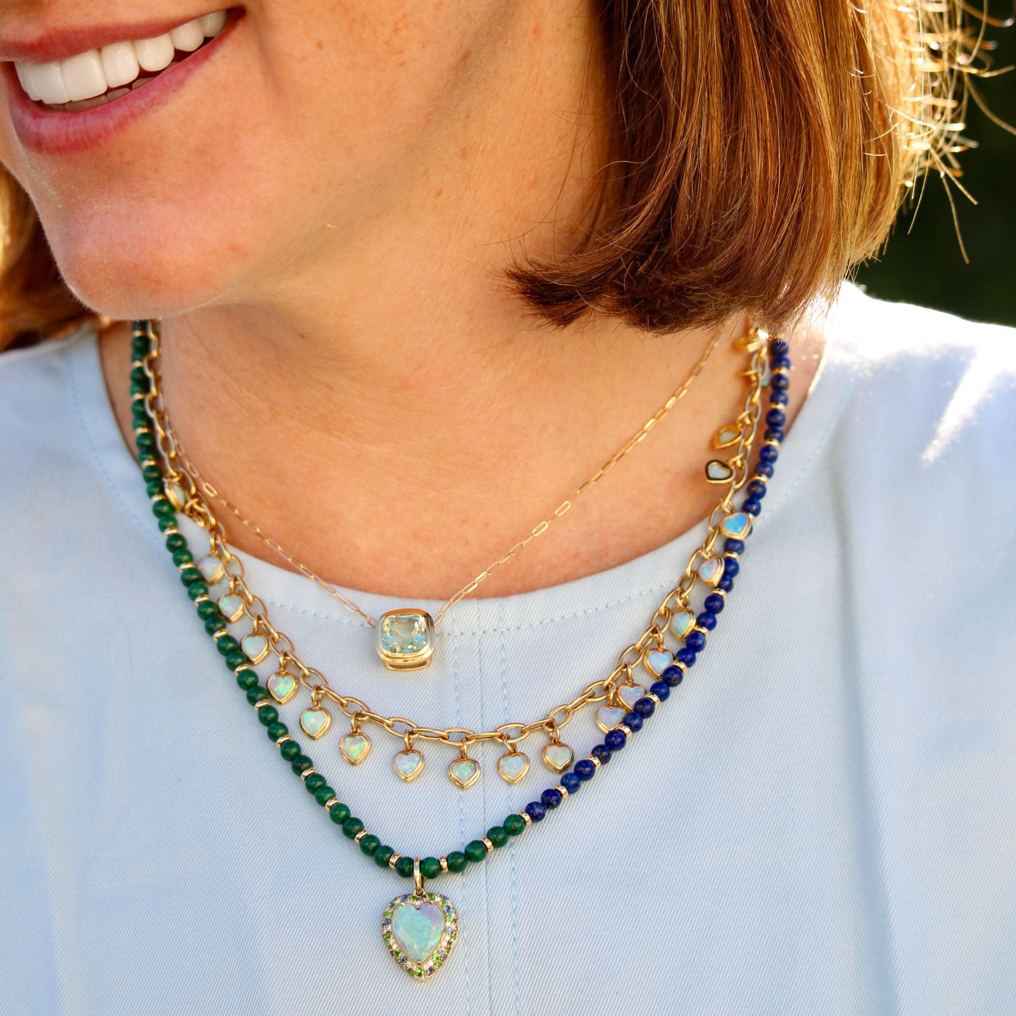 Goshwara Lapis & Malachite Beaded 18K Gold Necklace Styled