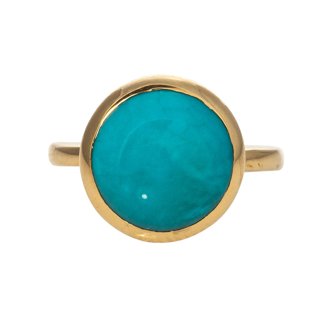 Round Cabochon Turquoise 14K Yellow Gold Ring