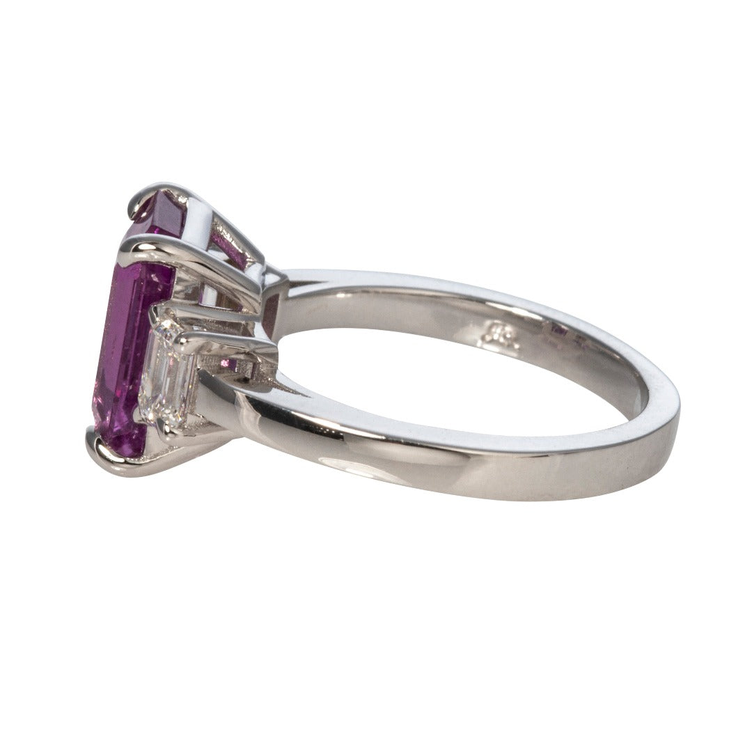 Emerald Cut Pink Sapphire & Diamond 14K Gold Ring
